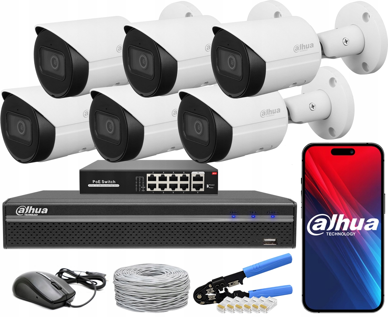 Sada pro monitorování Dahua 6 kamer 4Mpx IPC-HFW2441S-S-0280B PoE