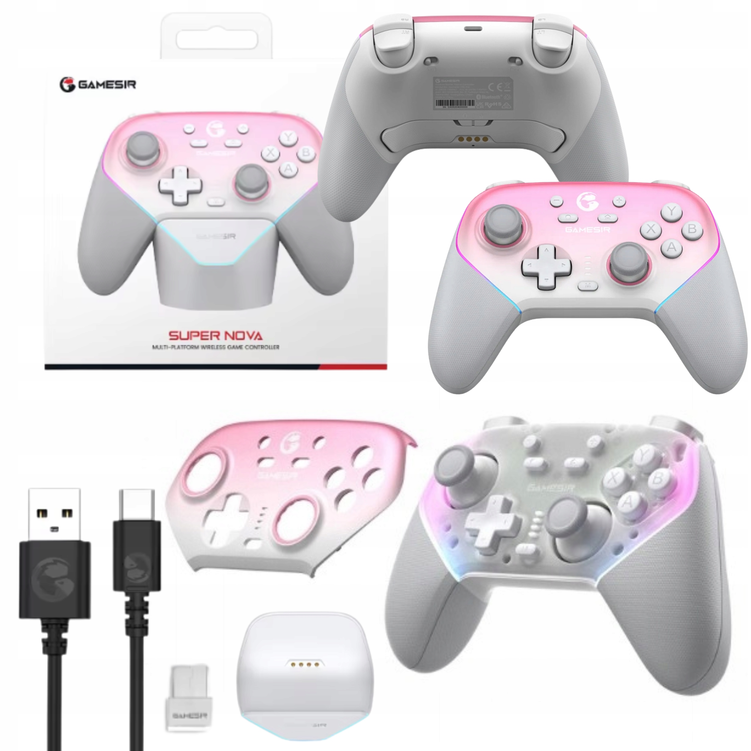 Gamepad Kontroler do gier Gamesir Nova Różowy PC/iOS/Switch Bt Usb