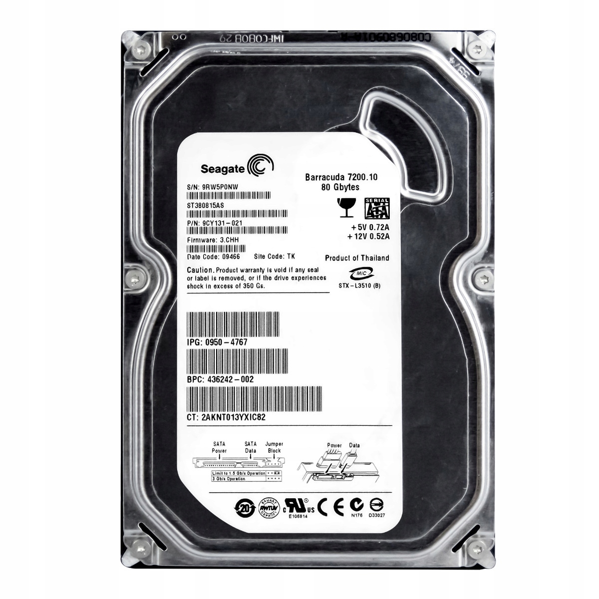 Hp 436242-002 80GB 7.2K 8MB Sata II 3.5'' ST380815AS