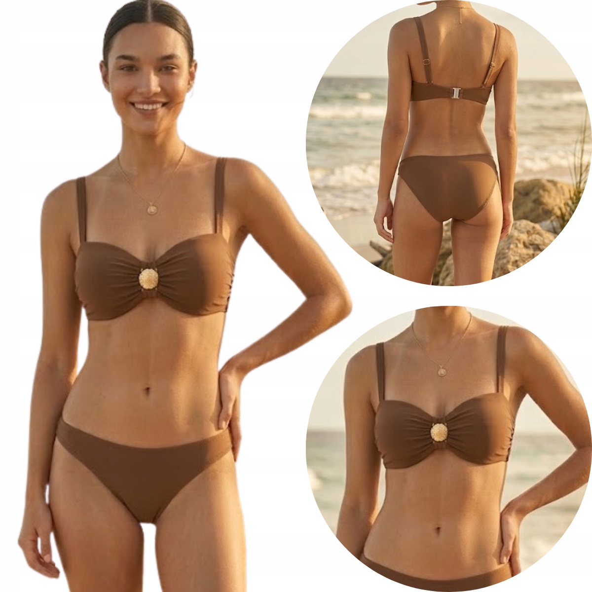 Dámské hnědé bandeau plavky s odnímatelnými ramínky 29795 90B+XL