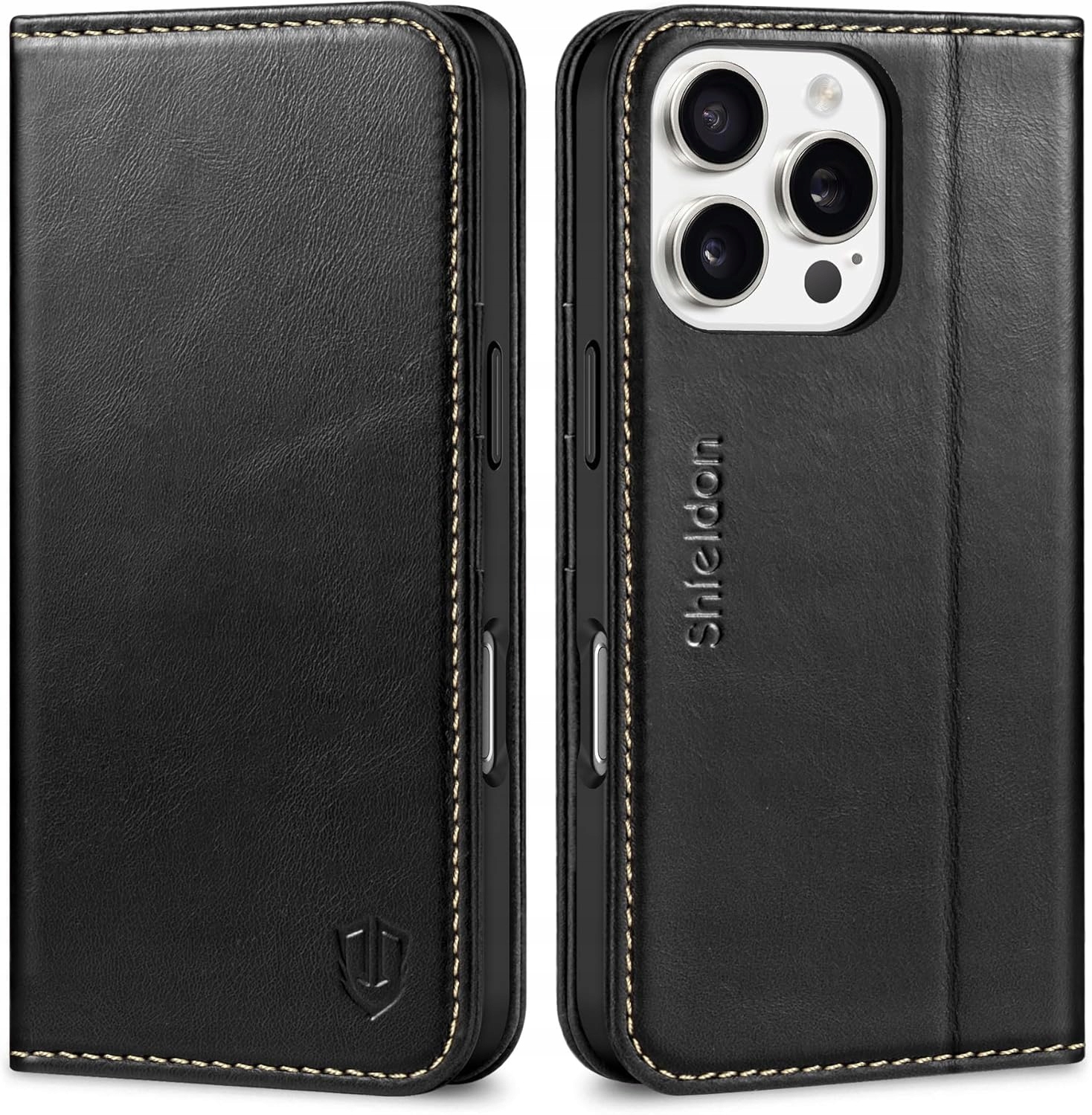 flipové pouzdro Shieldon pro Apple iPhone 16 Pro Max, přírodní hovězí kůže