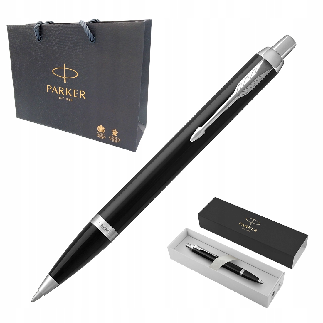 Długopis Automatyczny Parker IM Czarny Wkład Niebieski Etui Torebka