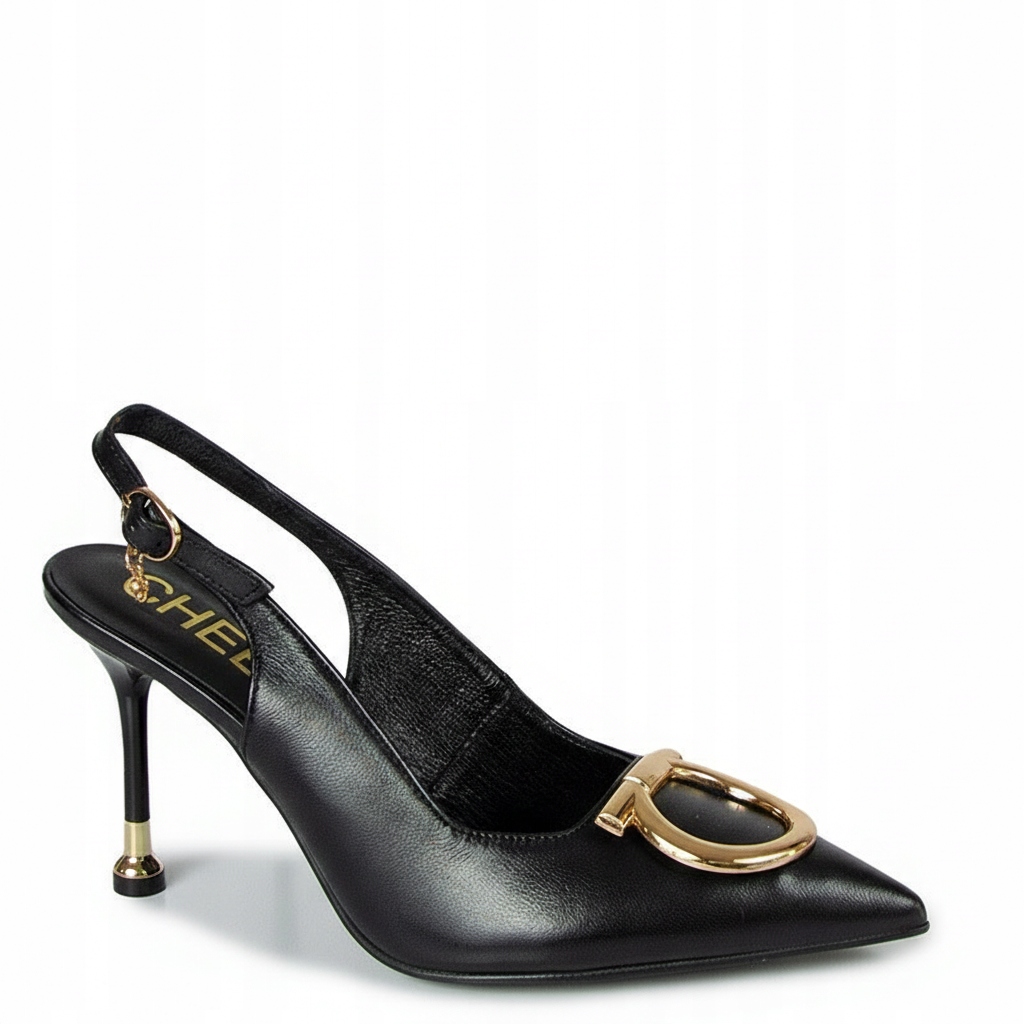 CheBello 5058 Černé Kožené Lodičky S Ozdobou 39