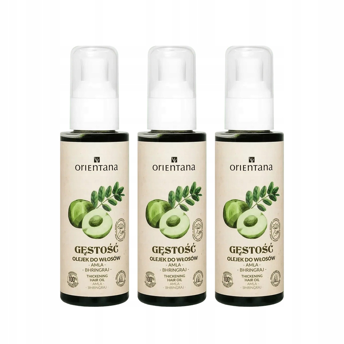 Zestaw 3x Orientana, Ajurwedyjski olejek do włosów, amla i bhringraj 105ml