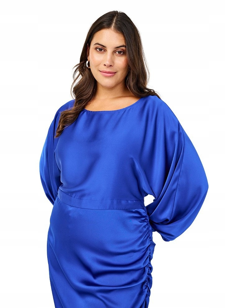 Plus Size Zizzi Večerní Výjimečná Modrá Saténová Šaty 257A 54