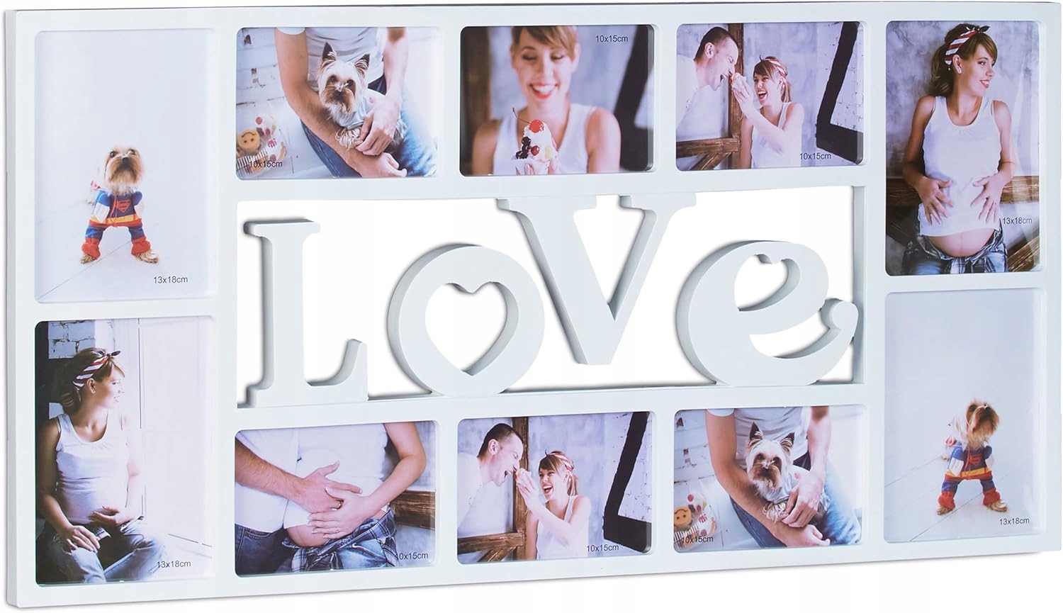 Rámeček Love, na 10 fotografií, plast , bílý