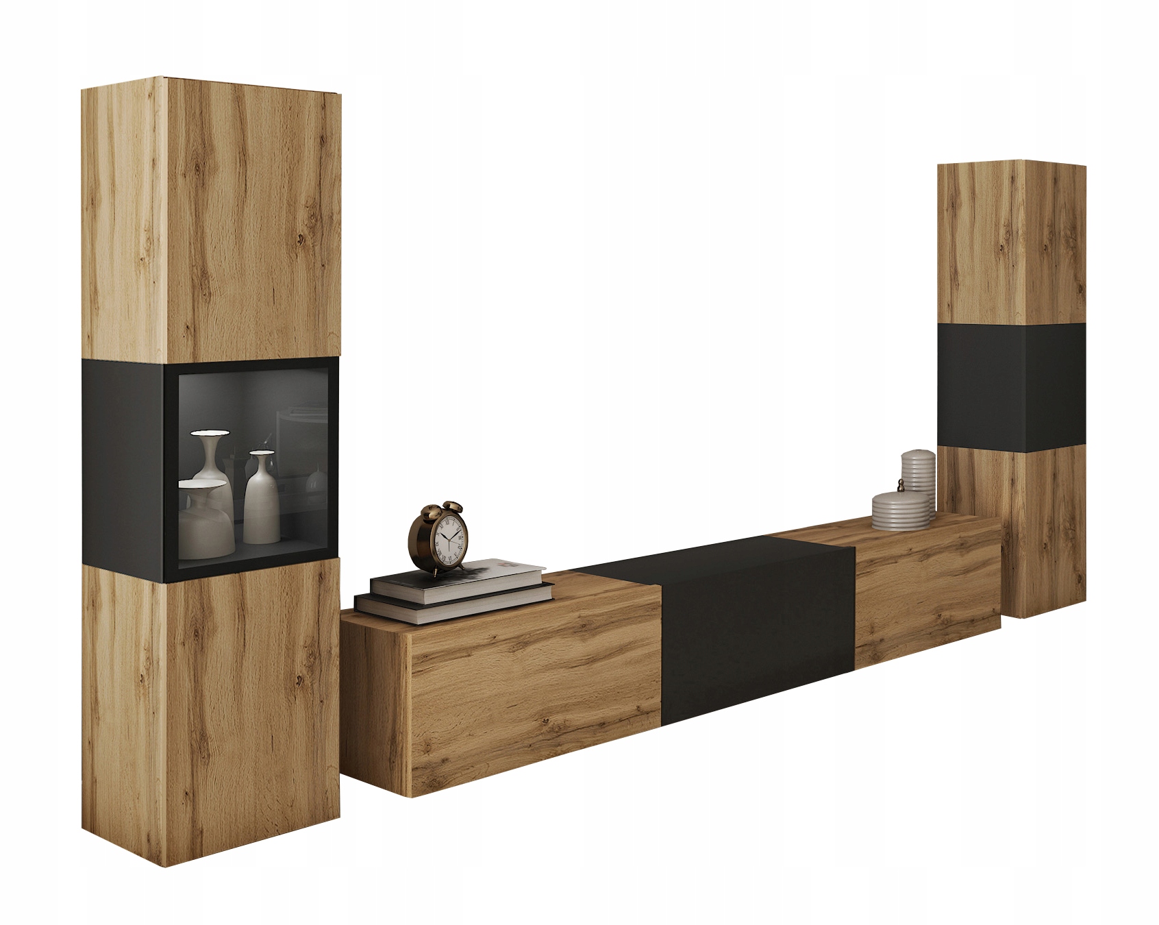 Nábytková Stěna moderní Rtv set 180 s vitrínou a sloupkem do obývacího pokoje s Led