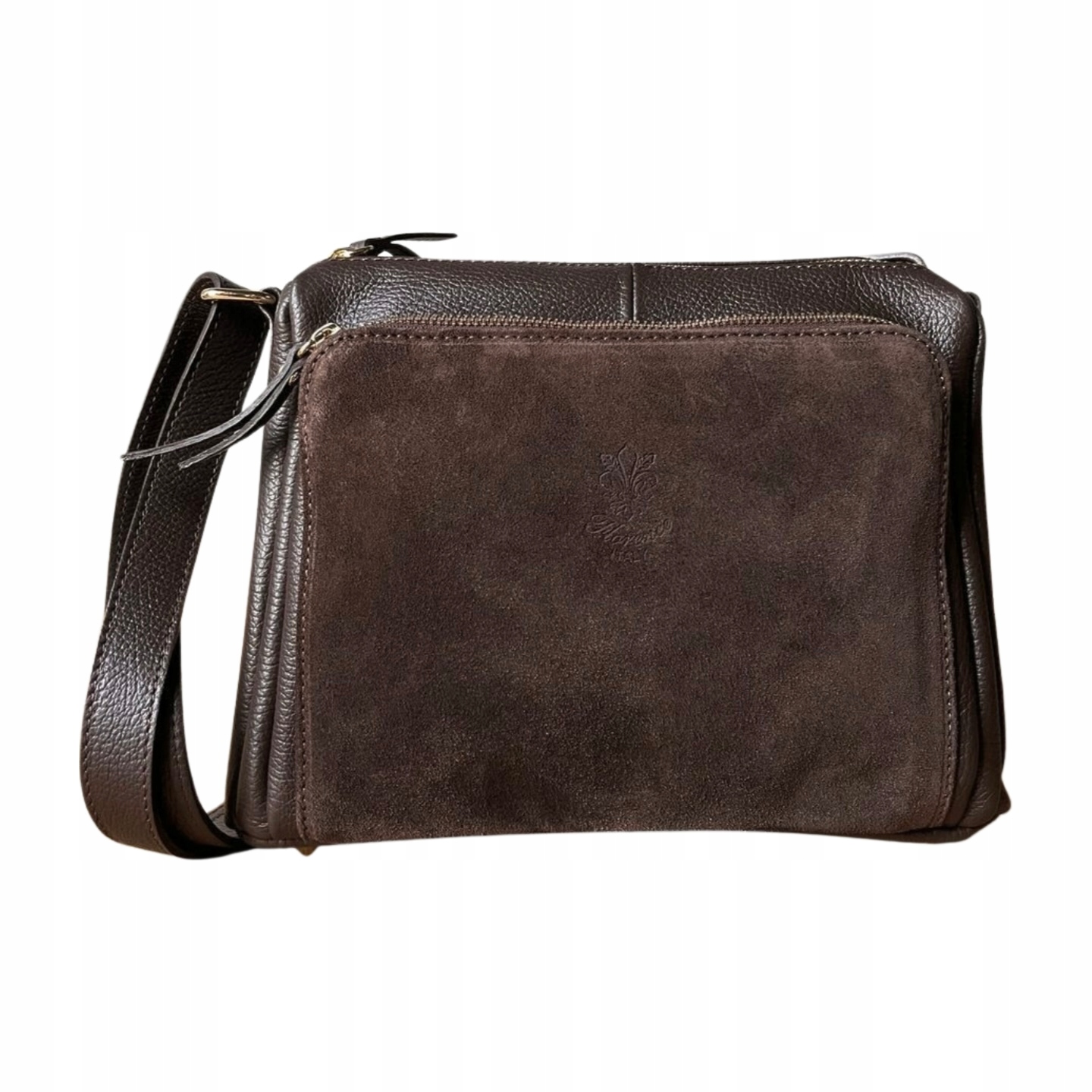 Czekoladowa torebka skóra naturalna kieszeń zamsz naturalny listonoszka