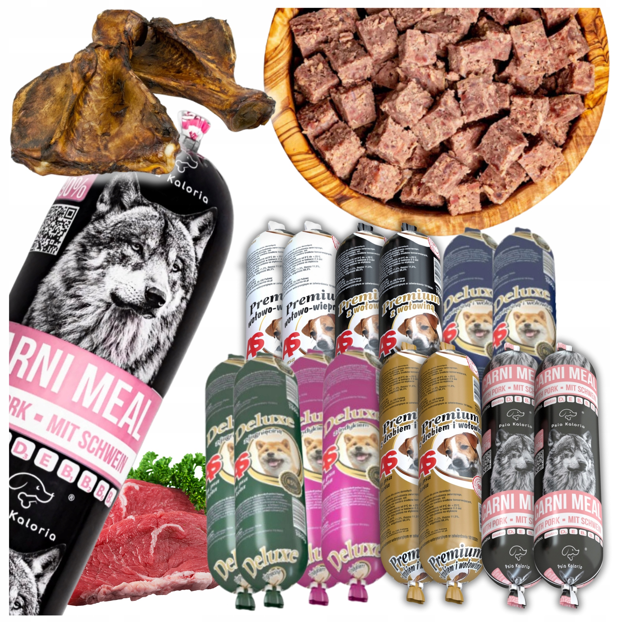 Karma dla Psa Mokra Batony Kiełbasa 90/85% Mięsa Mix 19x1kg+ Łopatka