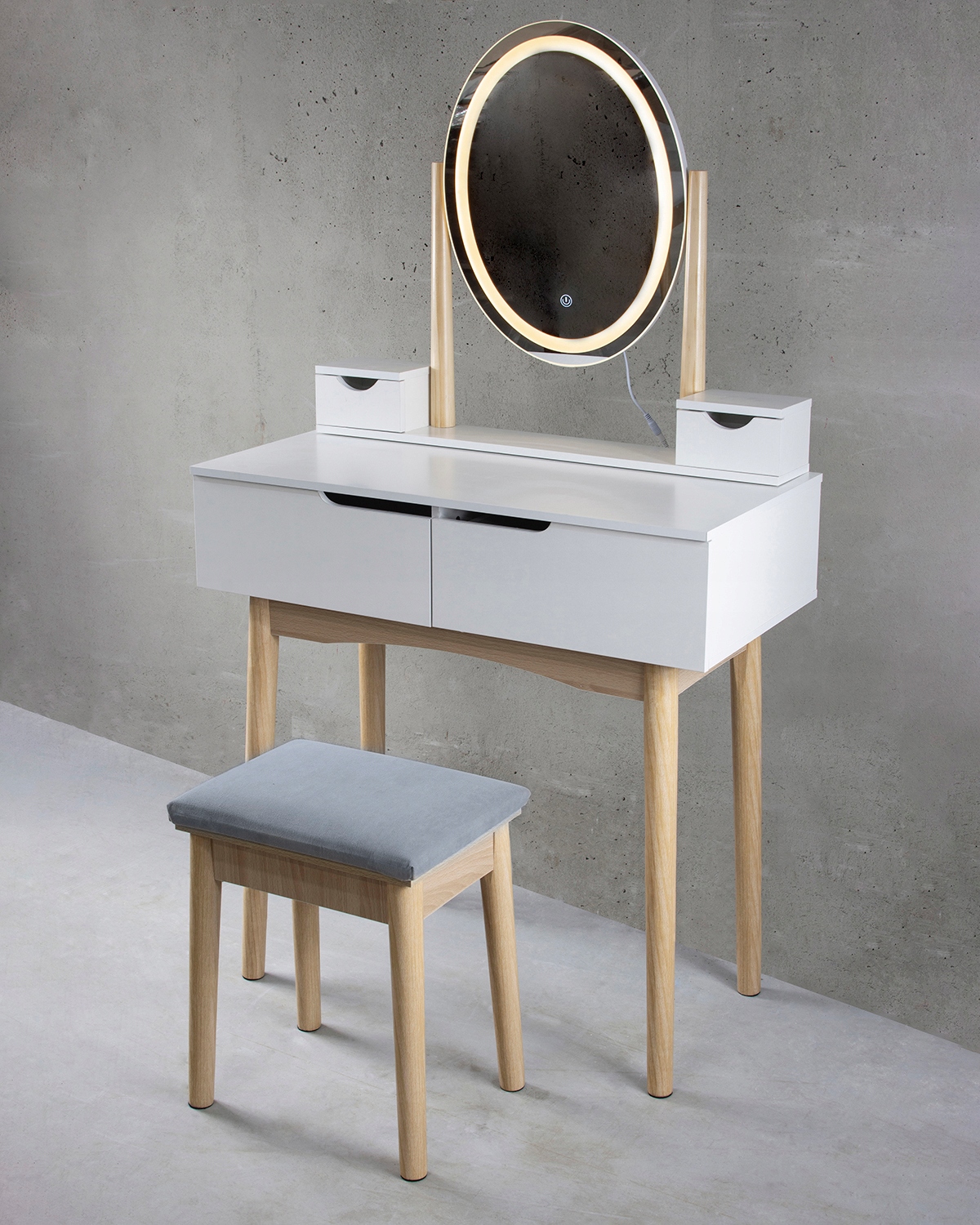 Toaletný stolík s LED zrkadlom Škandinávska kozmetika Kód výrobcu lampy na stoličku na líčenie pre dievča