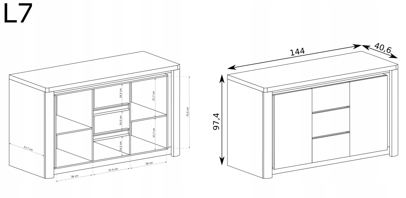 LIVINIO-7 komoda 2-drzwiowa z szufladami 144 cm Kod producenta LIVINIO-7