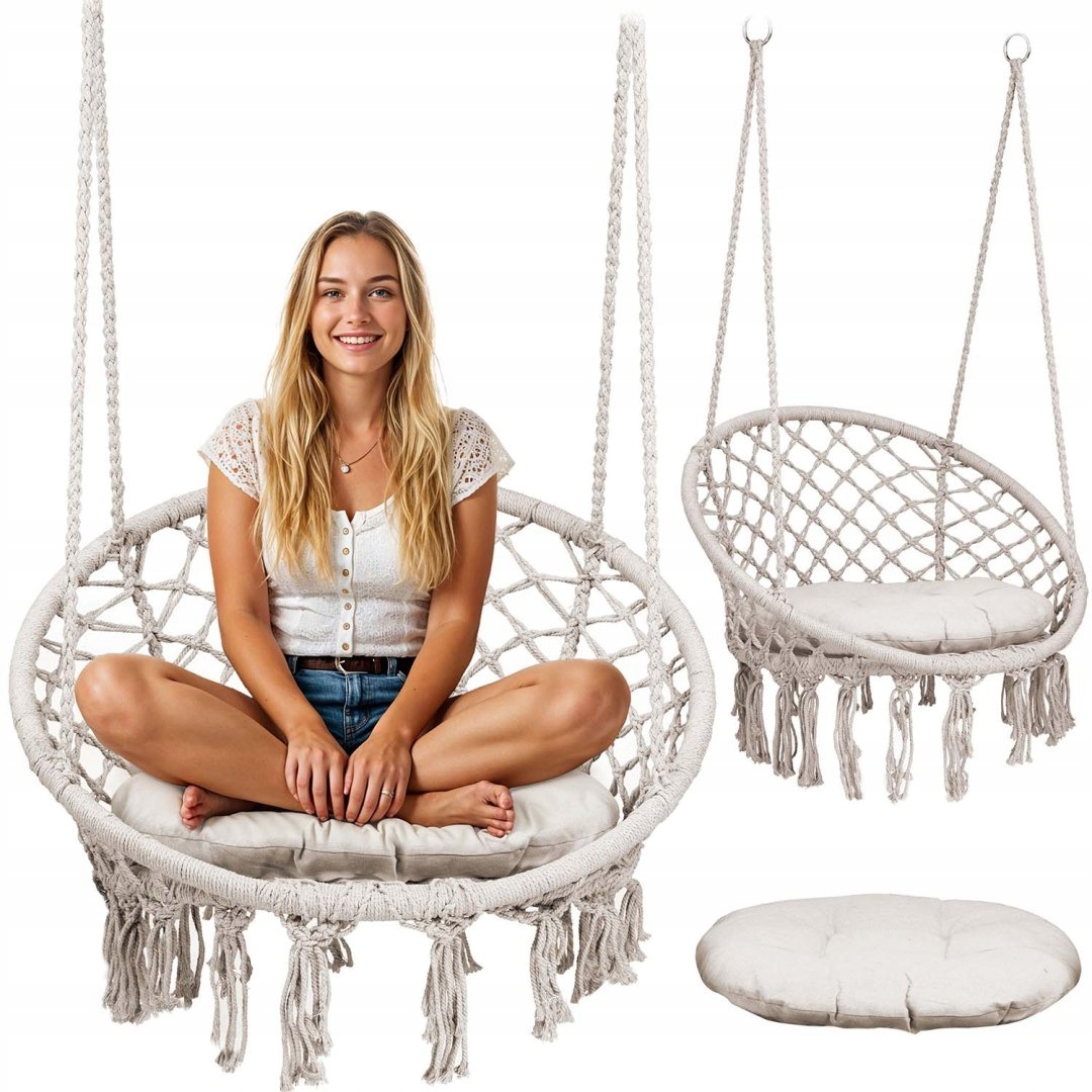 Zahradní závěsné křeslo houpací Boho béžové