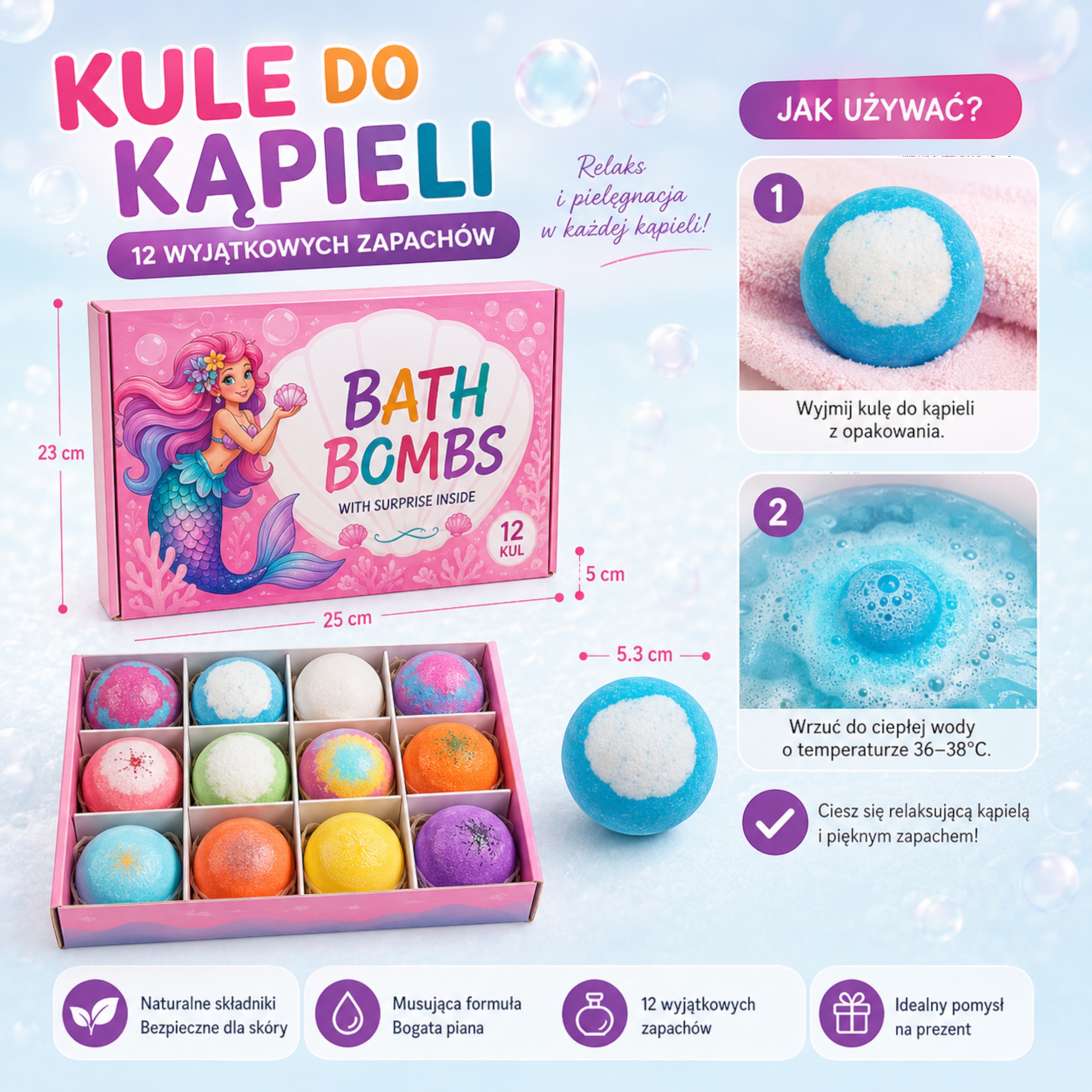 Sada Bombových Koulí Do Koupele Sole Pro Děti S Překvapením Uvnitř 12 Ks