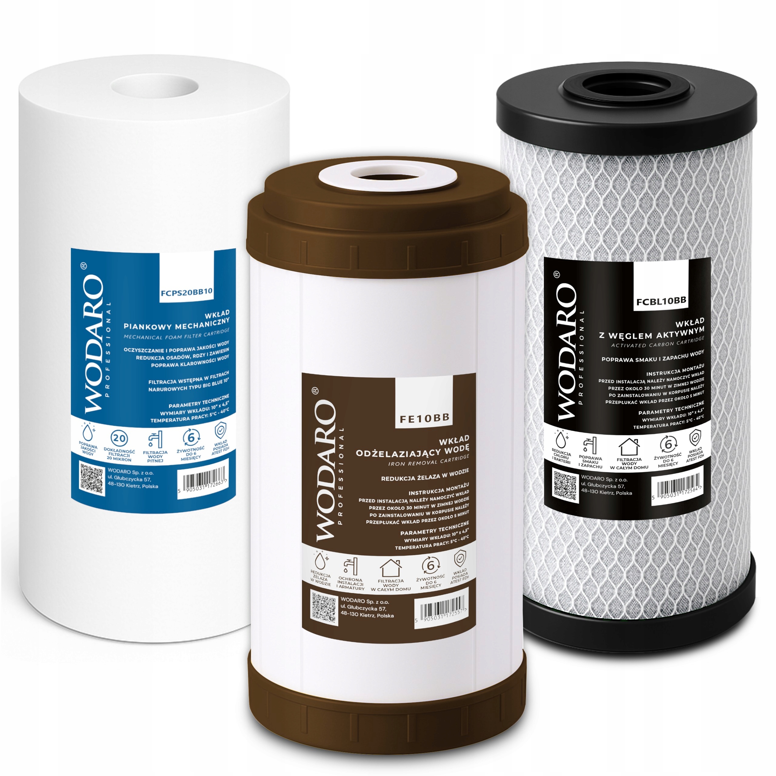 Zestaw Wkładów Filtrów Wody do HHBB10B 3-stopniowy Odżelaziacz Big Blue 10"