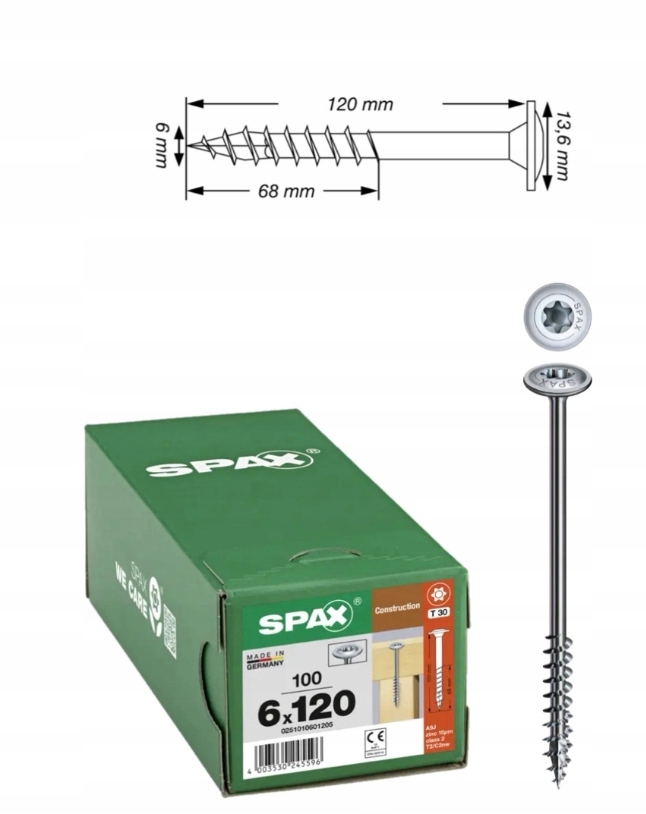 Wkręty uniwersalny Wirox do drewna Spax 6 x 120 mm 100 szt.