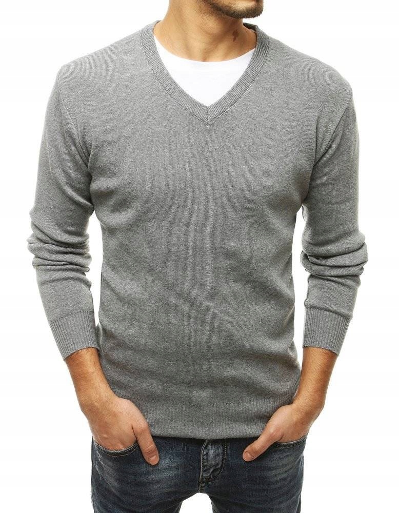 

Sweter Męski Gładki W Serek Szary roz. XXL
