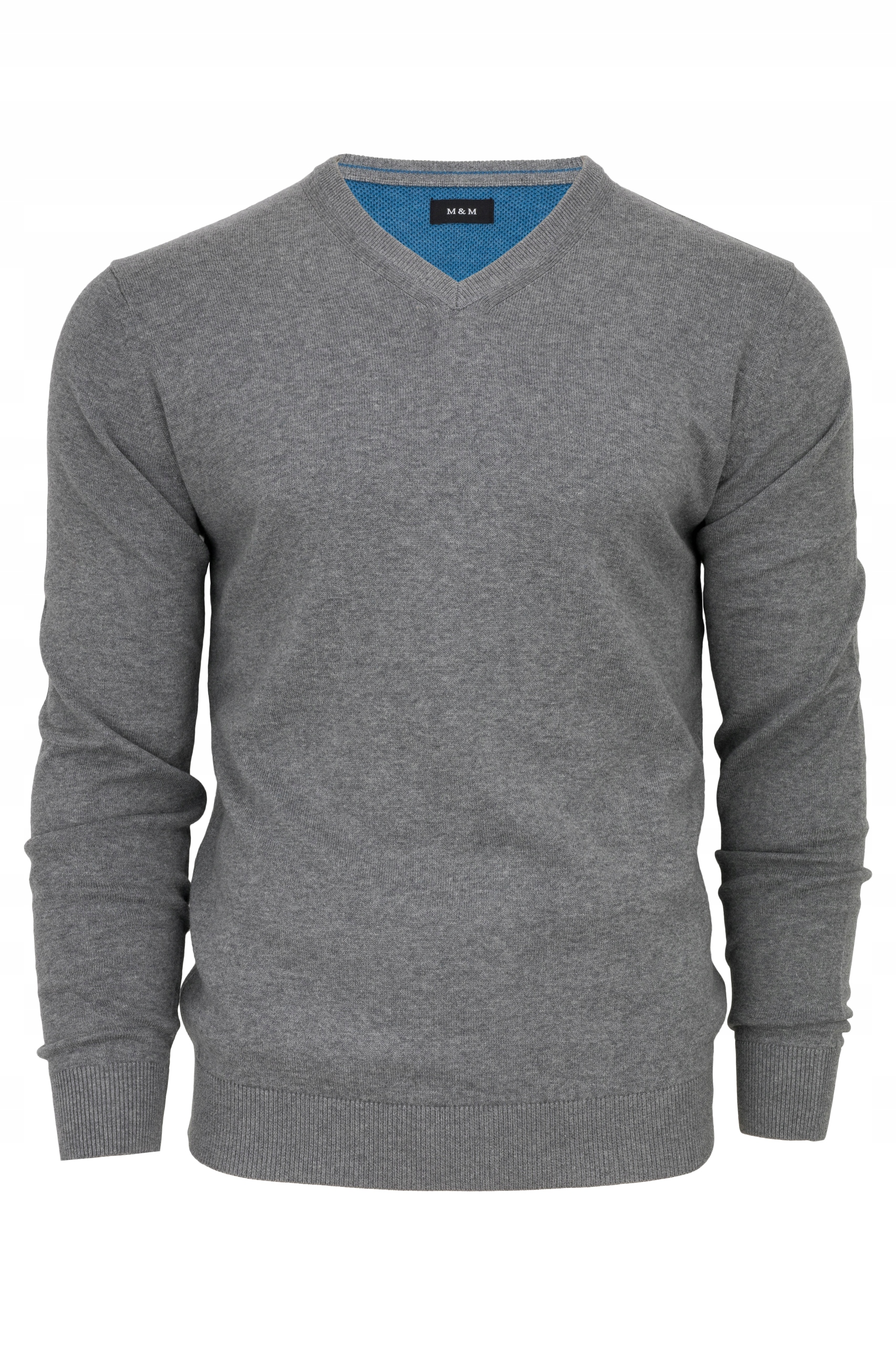 Pánský svetr V-neck serek M&M šedý Premium Cotton Bavlna 100% vel XL