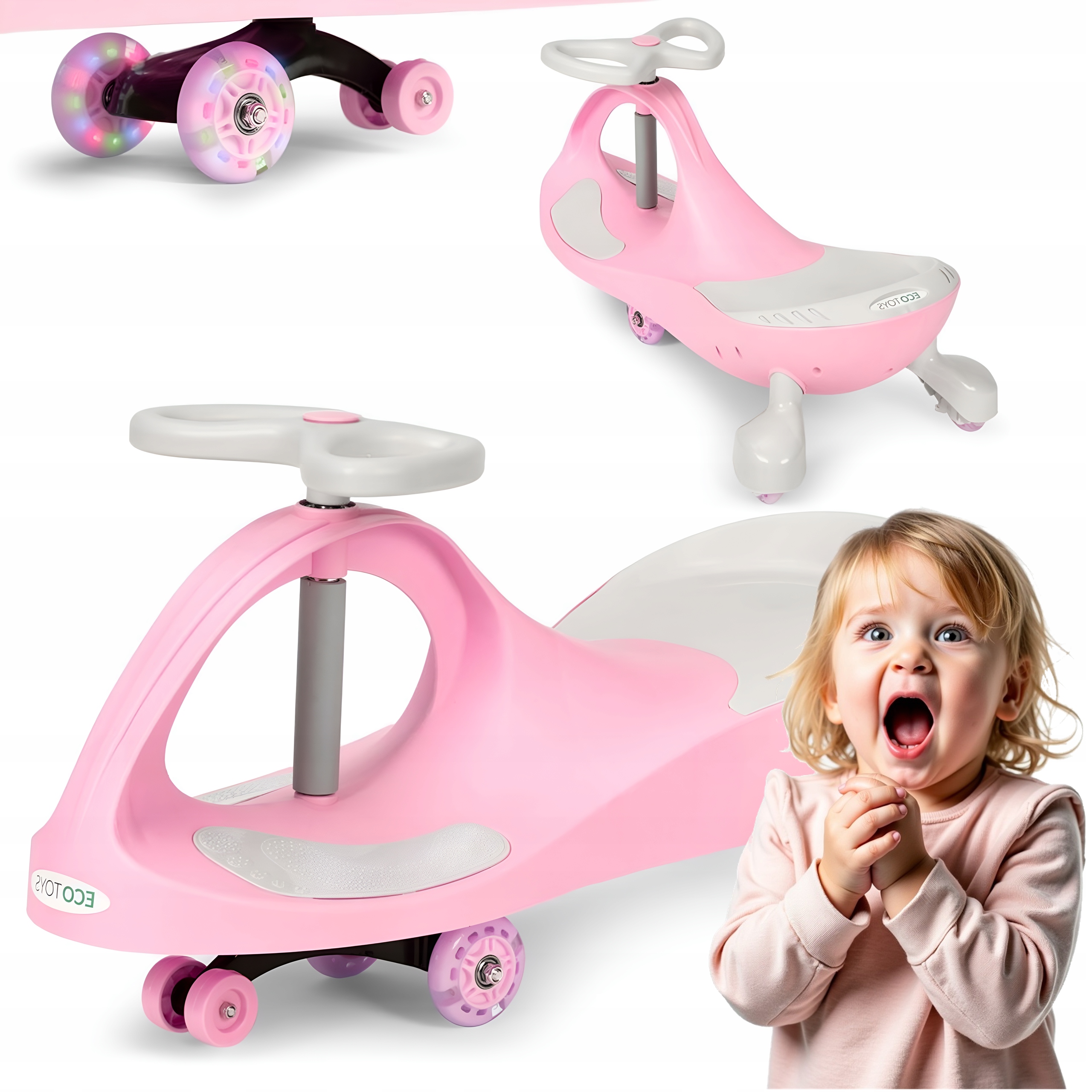 Jeździk Grawitacyjny Led Kauczukowe Koła Pojazd Dla Dzieci Różowy Ecotoys