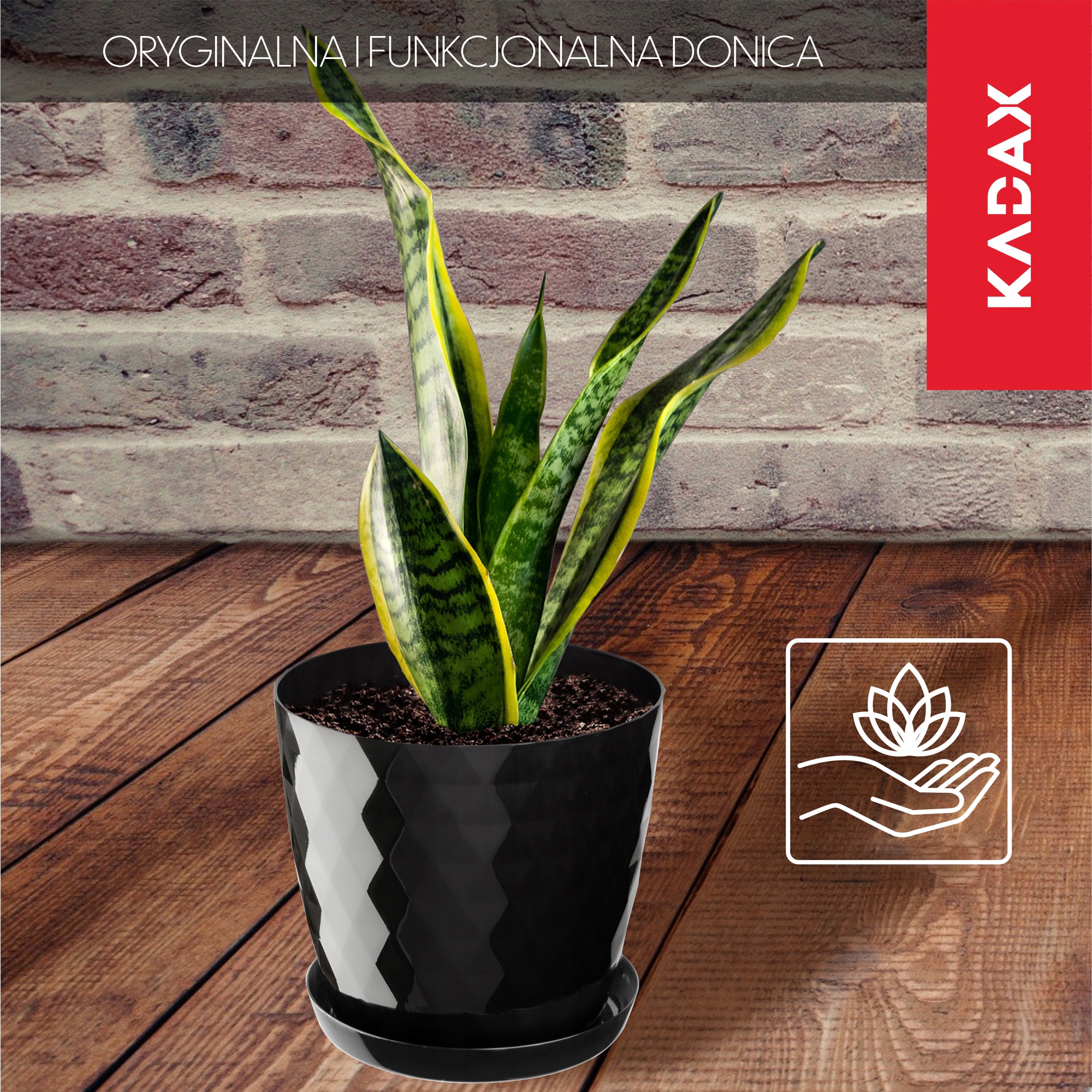 DONICZKA PLASTIKOWA Z PODSTAWKĄ DONICA OSŁONKA NA KWIATY 25cm CZARNA KADAX Szerokość produktu 25 cm