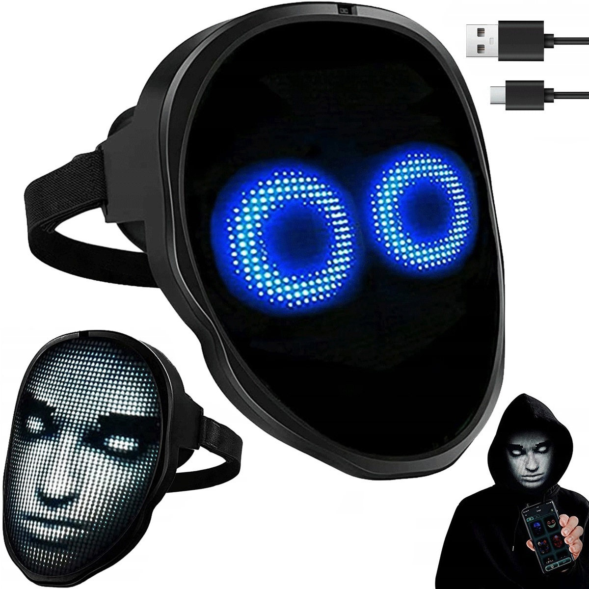 Led Maska S Aplikací A Gesty Pro Změnu Vzorů Na Maškarádu