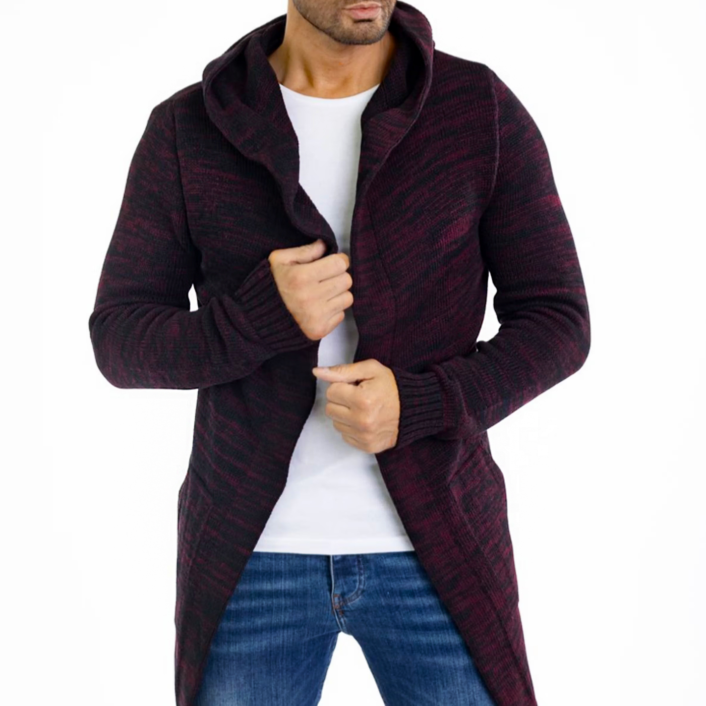 Přehoz Svetr Dlouhý s kapucí Kabát Melírovaný