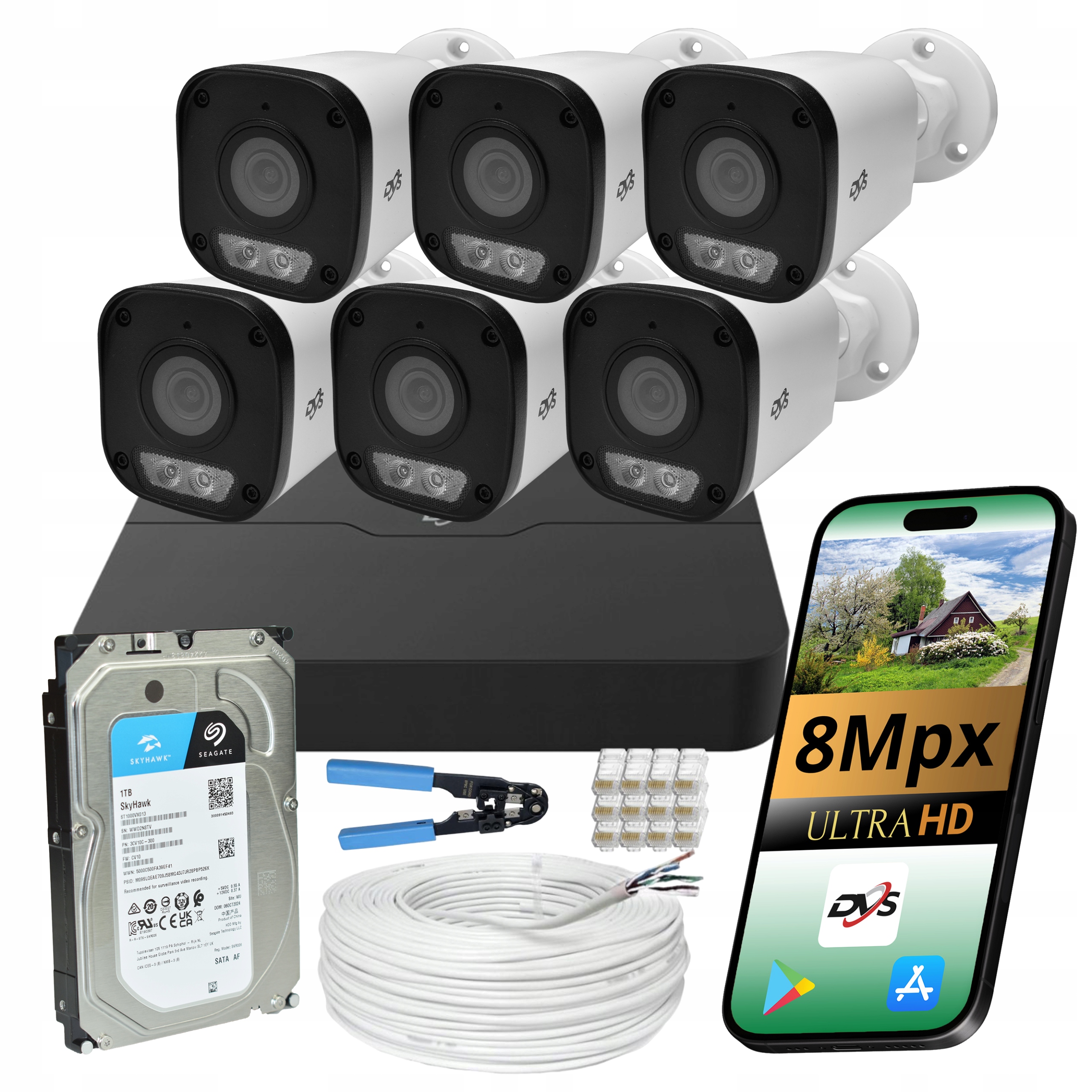 Monitorování Dvs Sada 6 Kamer Ip Poe 8MPX Externí Tuba Disk 1TB Ir Led