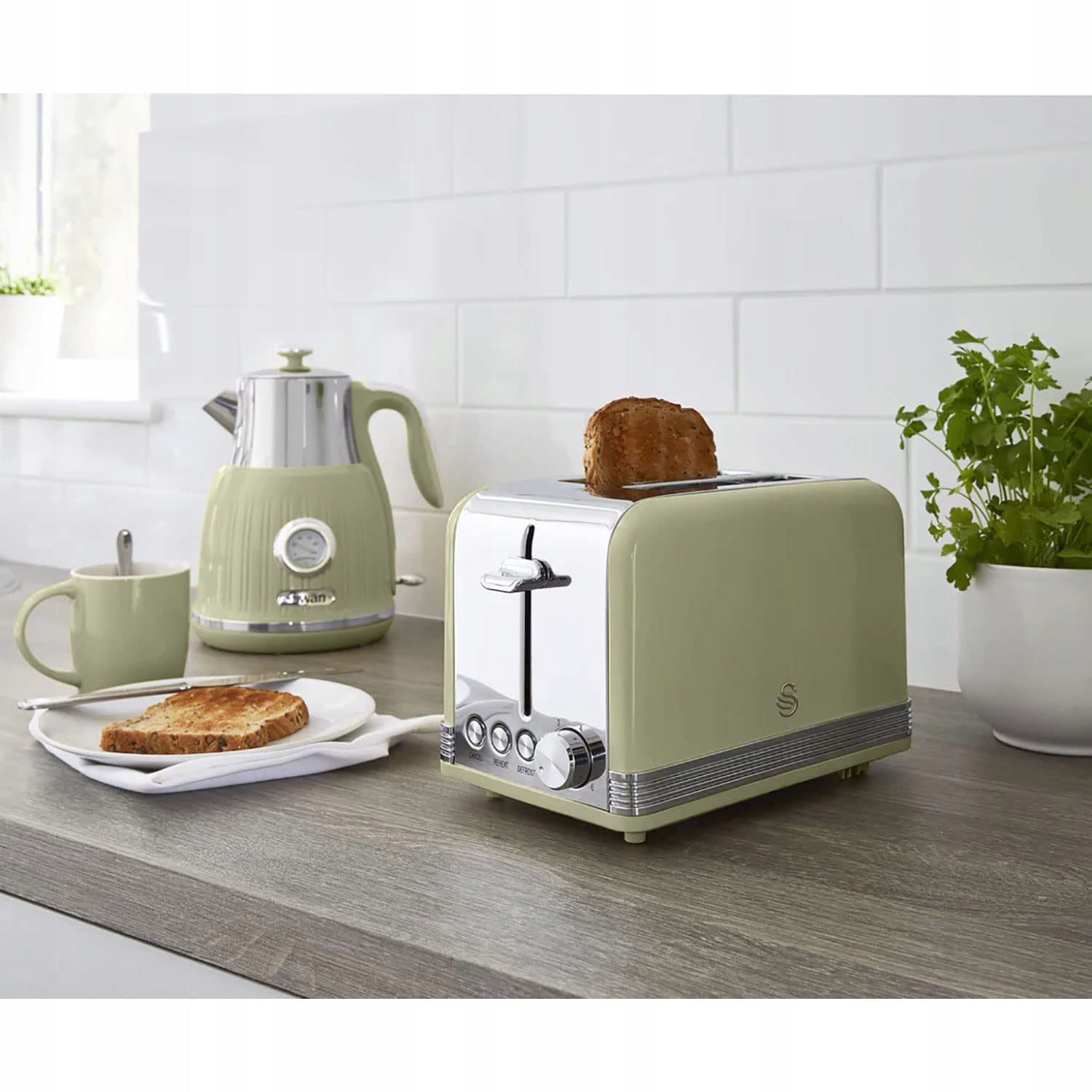 SWAN Retro Toster 2-Slotowy Vintage Zielony 815W 6 Poziomów Opiekania — miniatura 4