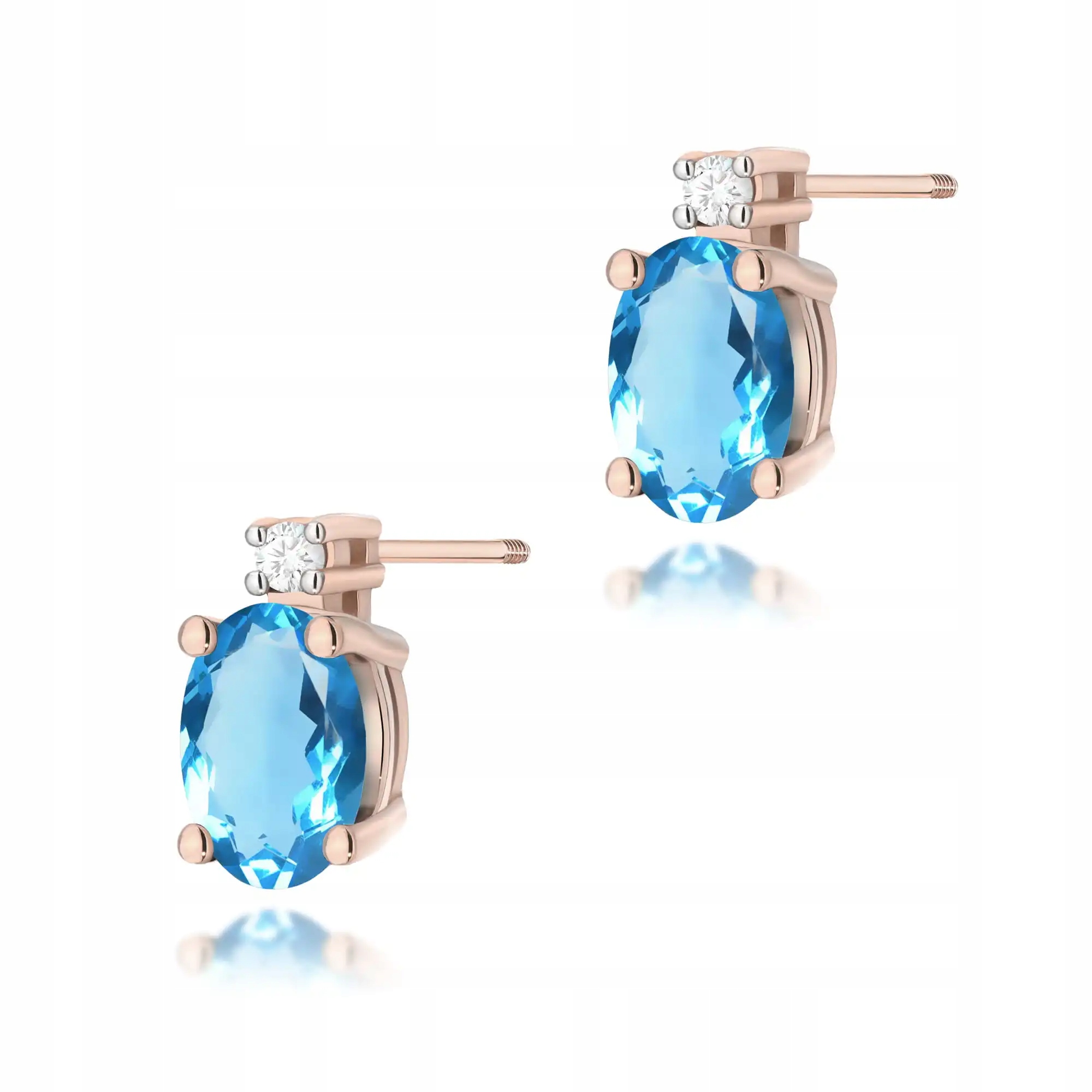 Zlaté náušnice 585 s topazem a růžovým zlatem na tyčinku, elegantní, módní, 14kt