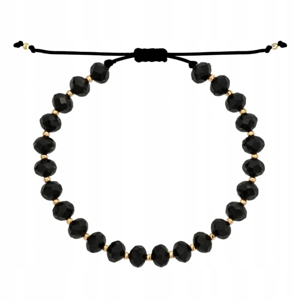 Černý Turmalín Náramek Na Šňůrce Zlaté Kuličky 585 Moderní Stylový