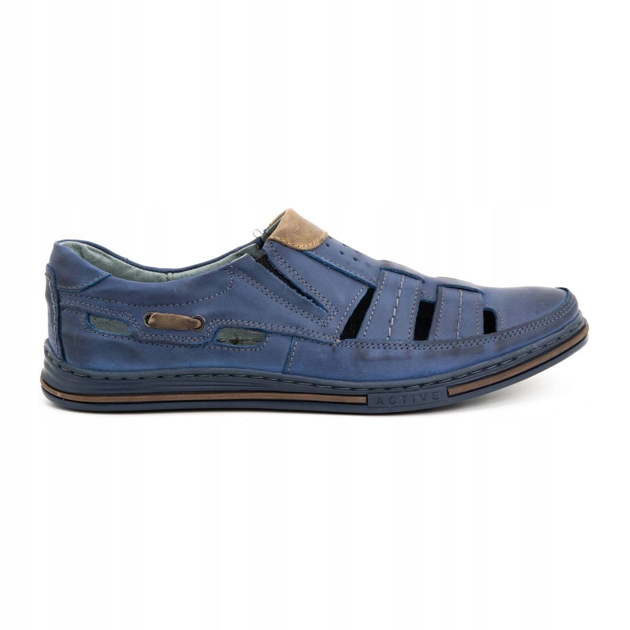 Pánské kožené nazouvací boty na léto Polské J06 Br tmavě modré 41