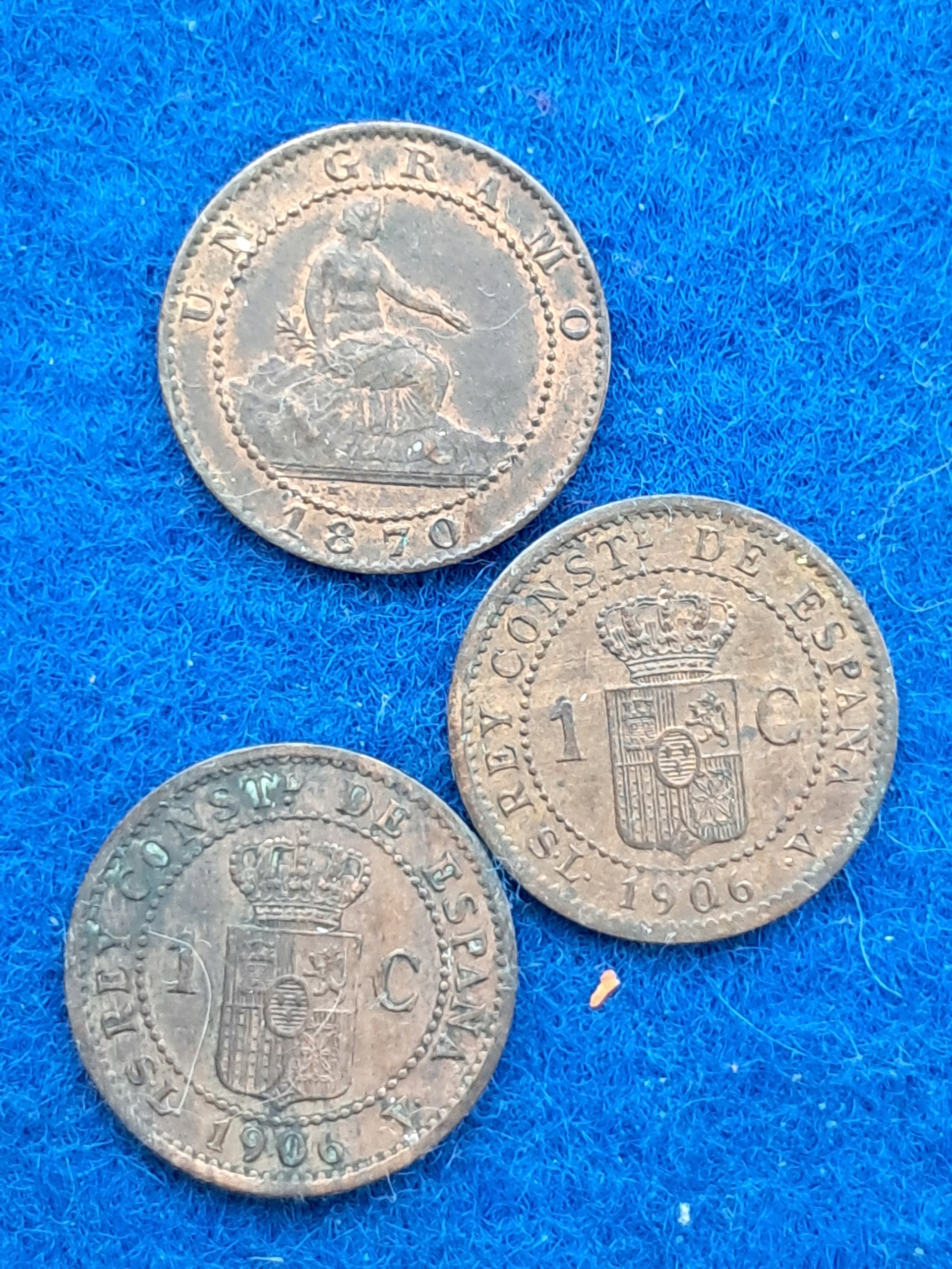 Hiszpania, Zestaw 3 x 1 Centimo 1870 1906 Ładne (R10)