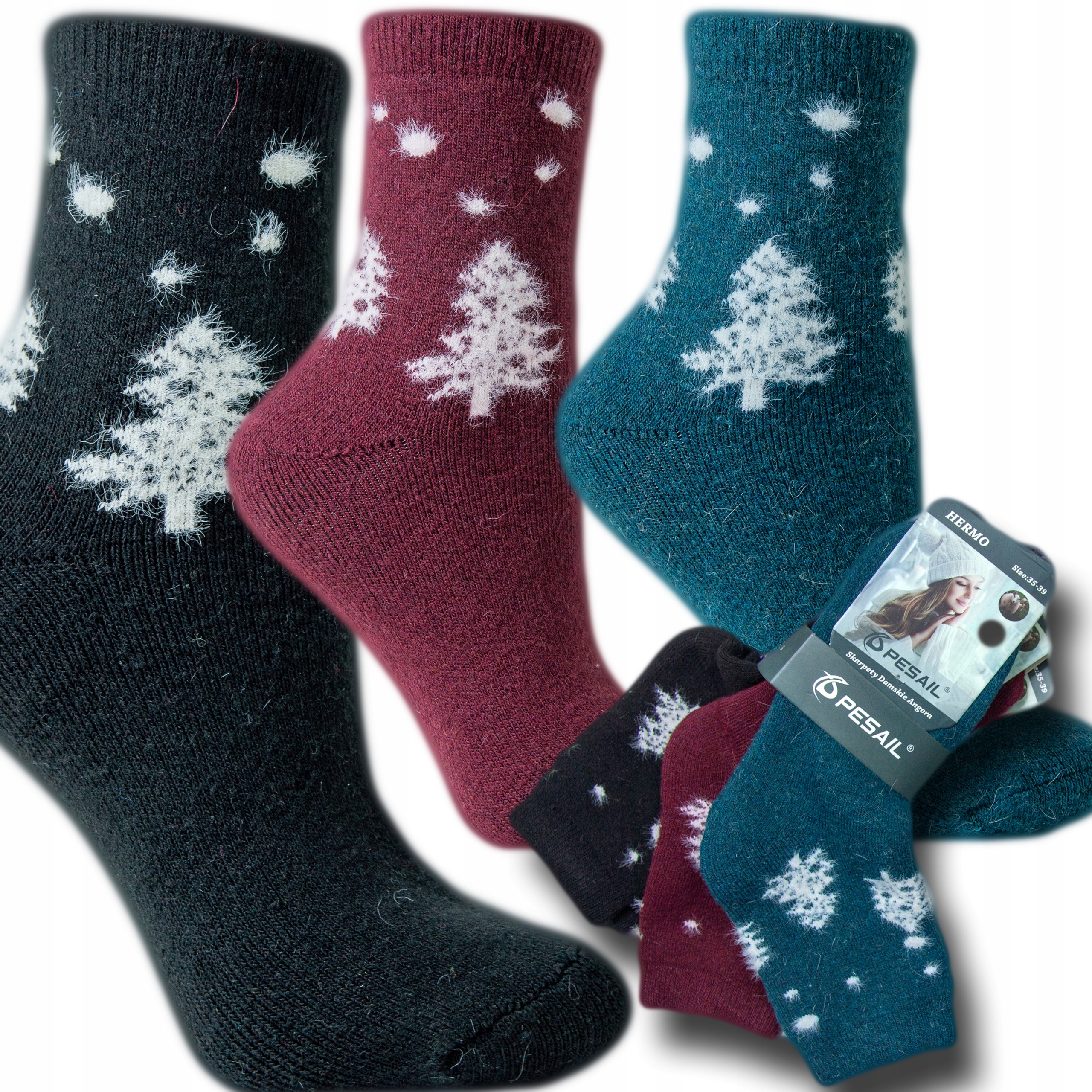 

3 x Wełniane Skarpety świąteczne Angora 35-39