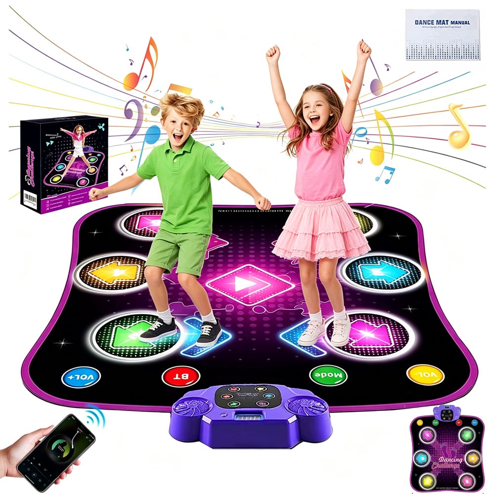 Mata do tańczenia Bluetooth Led dla dzieci czarno-fioletowa 6 przycisków