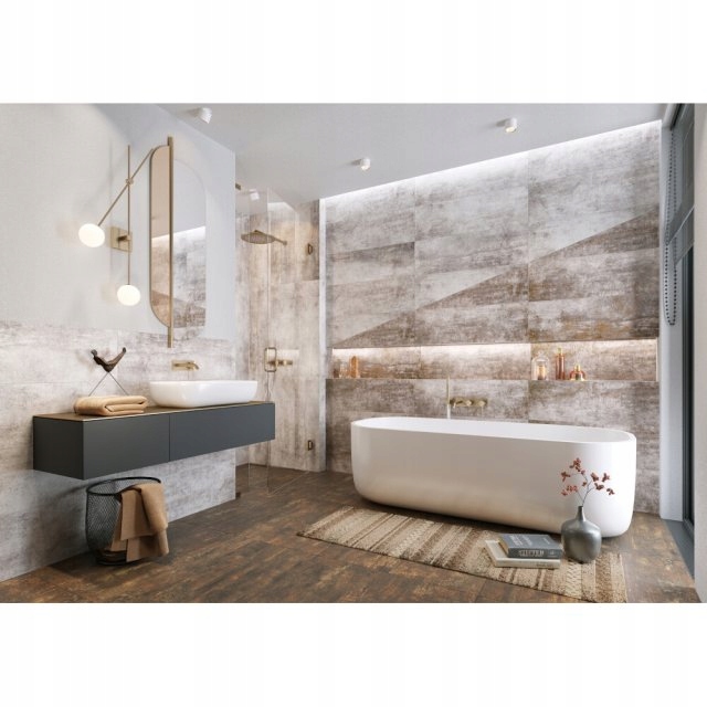 PŁYTKI ŚCIENNE metalizowane białe rdza 29x89 Typ glazura