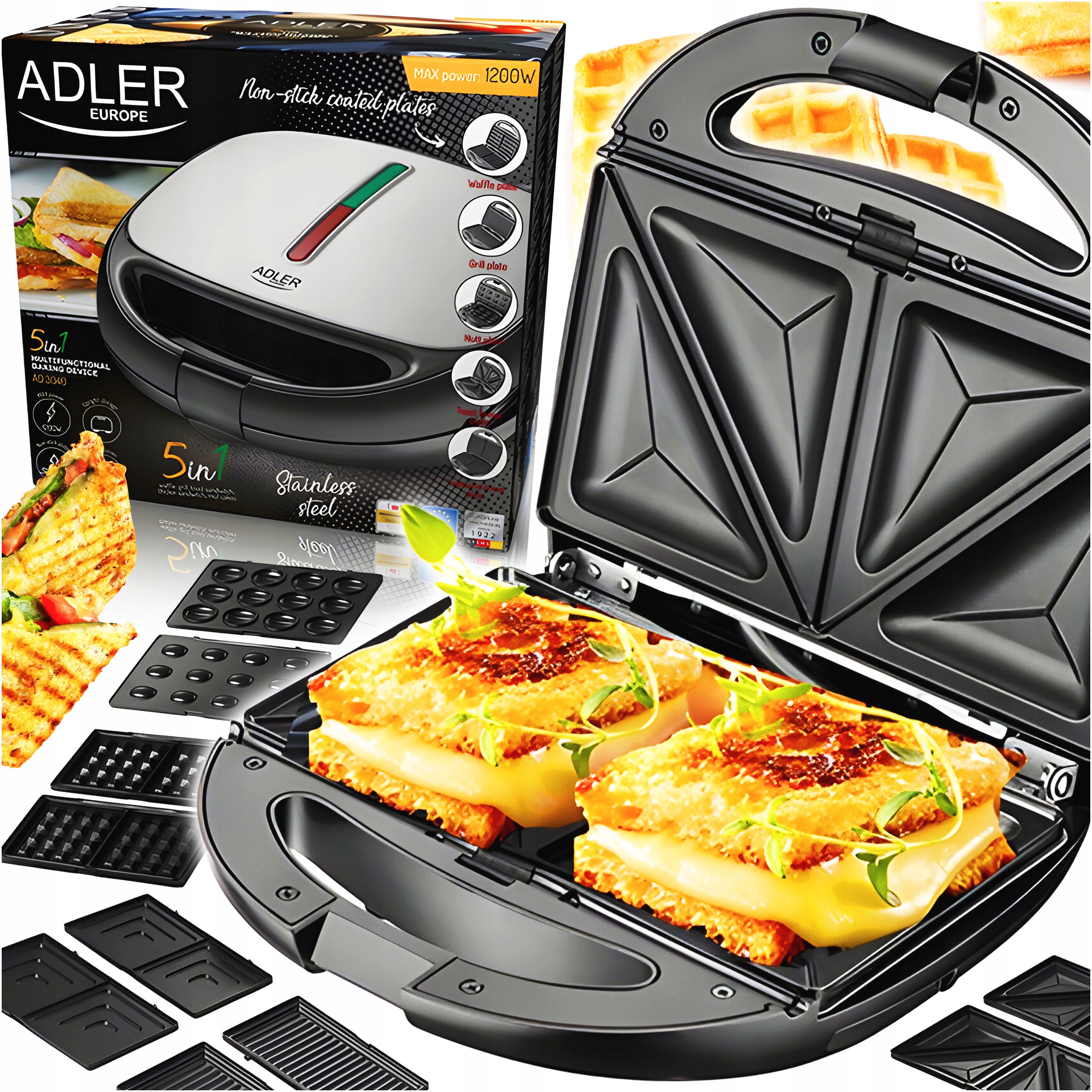 Opiekacz Wielofunkcyjny Do Kanapek Toster Grill Tostów 5w1 Adler AD 3040