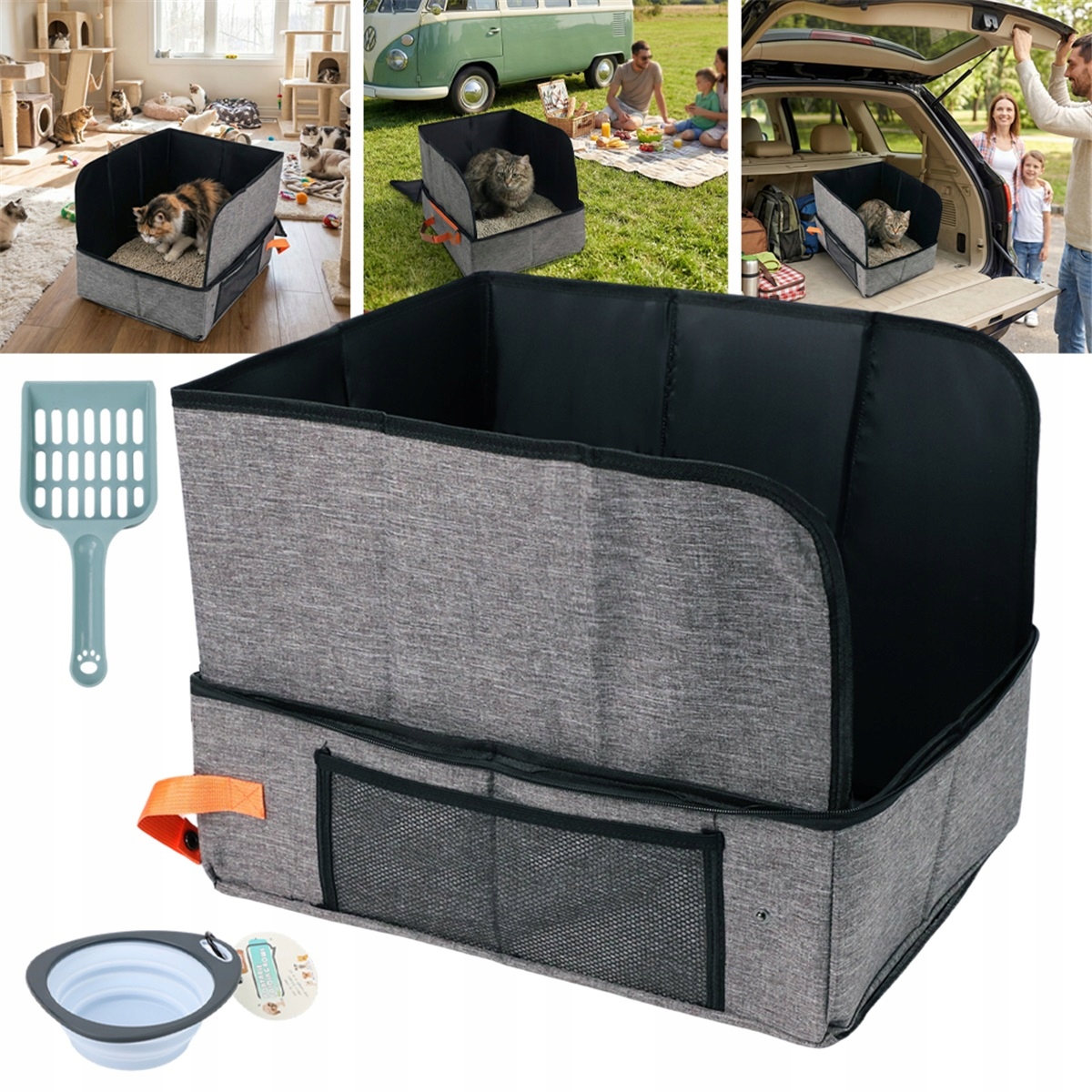 Kočičí Toaleta s rukojetí a zesílenou základní deskou, skládací kočičí toaleta