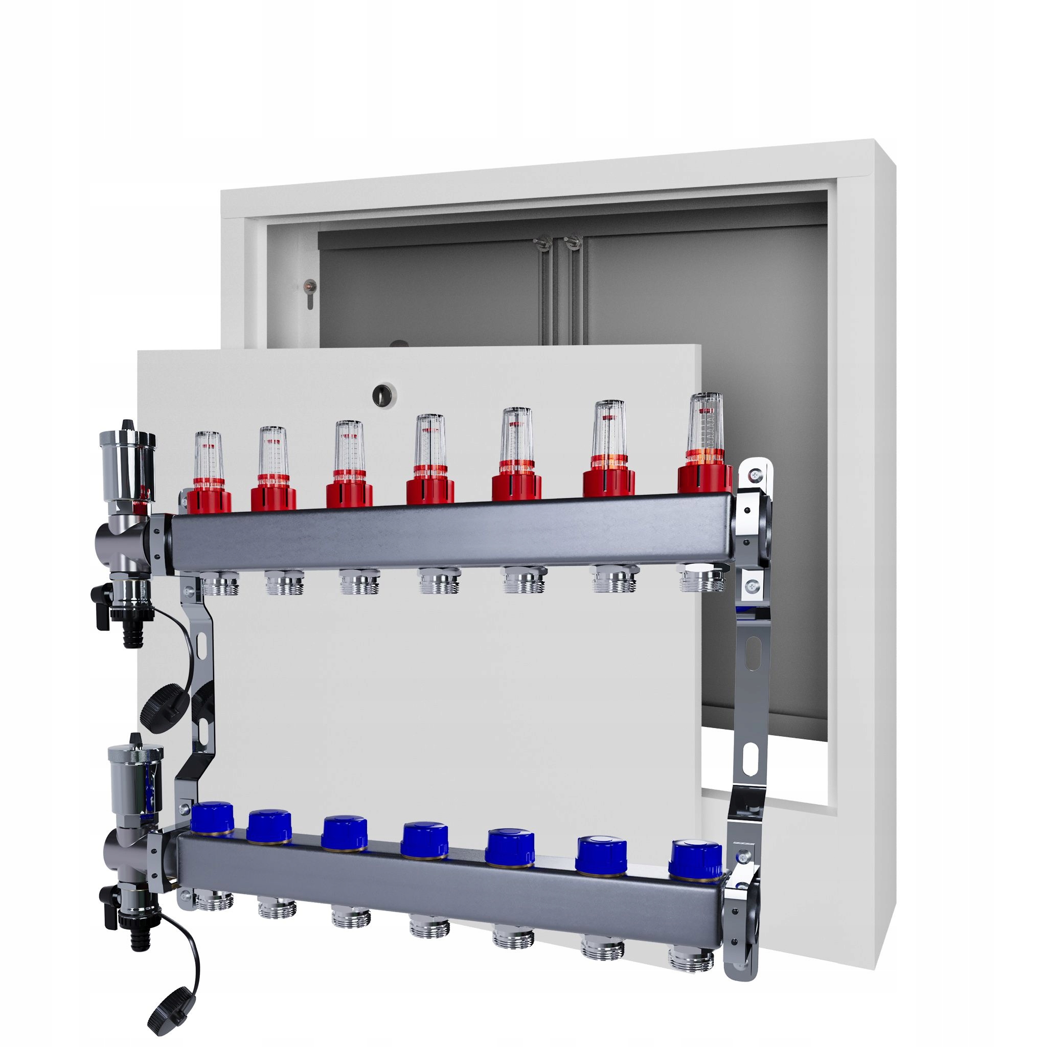 Nerezový rozdělovač pro podlahovku 7 s nástěnným boxem