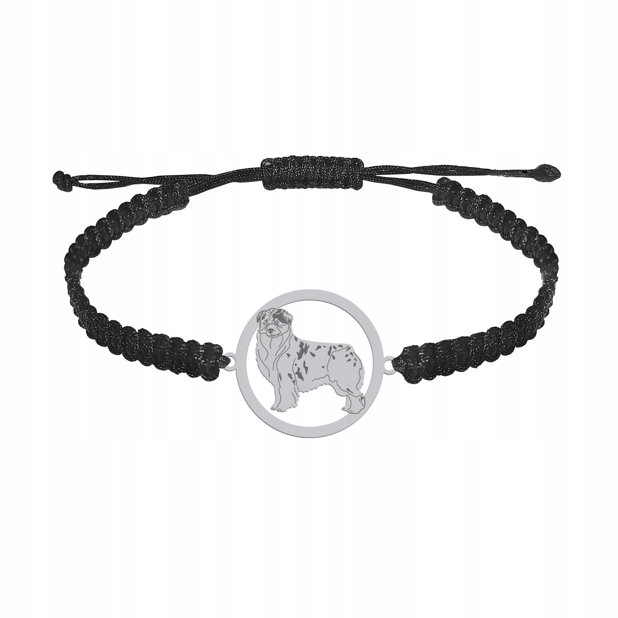Stříbrný náramek s psem Australský ovčák 925 Makramé Gravírování