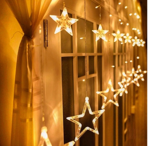 ŚWIĄTECZNA KURTYNA LED CHOINKOWE GWIAZDKI CIEPŁE KOLORY 120 LED 4.7M