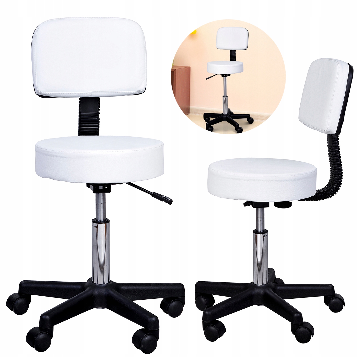 Kosmetická Stolička Kadeřnická Bílá Barová Židle Otočná