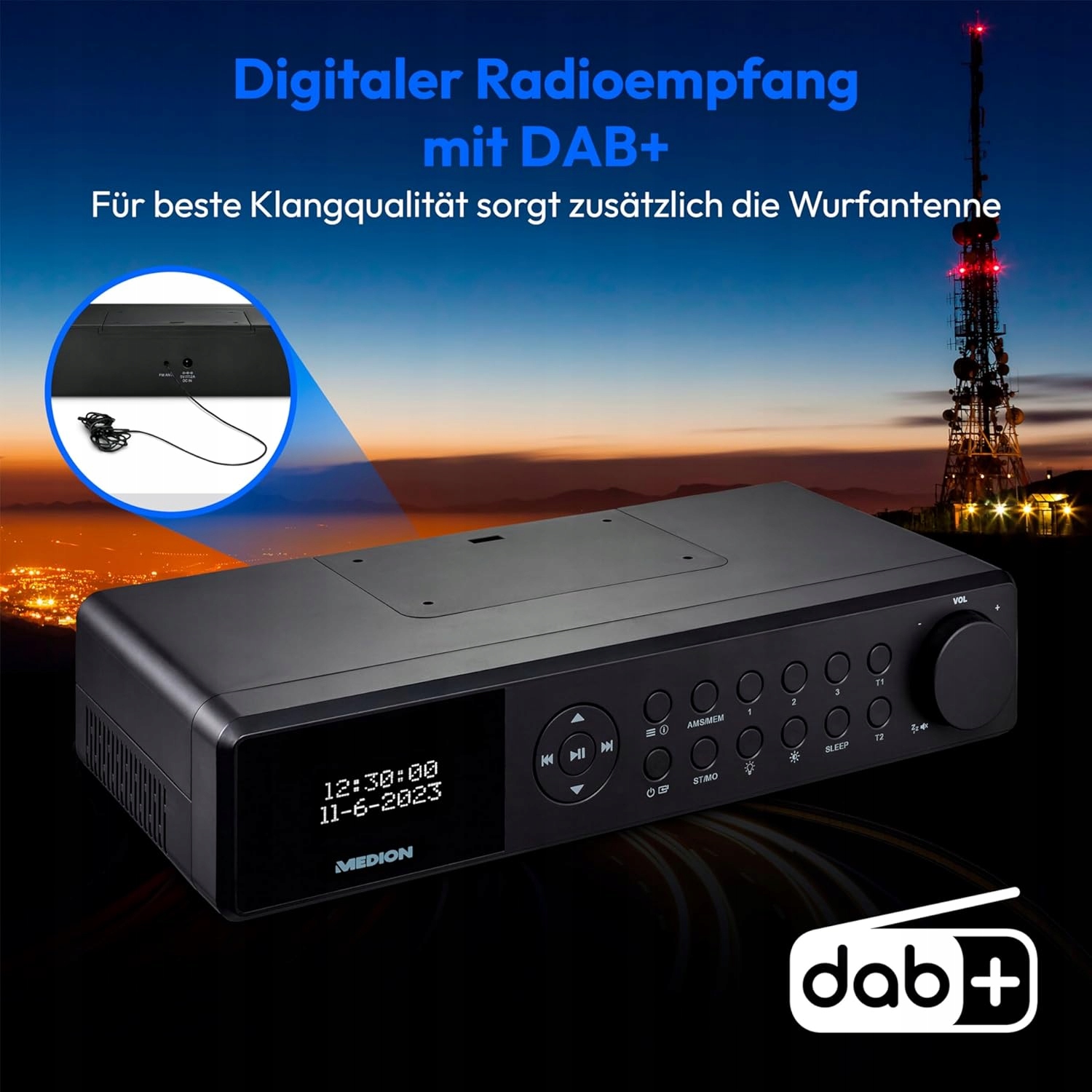 PODWIESZANE RADIO KUCHENNE PREMIUM DAB+/PLL FM Bluetooth LAMPA LED ALARM Model MD43750
