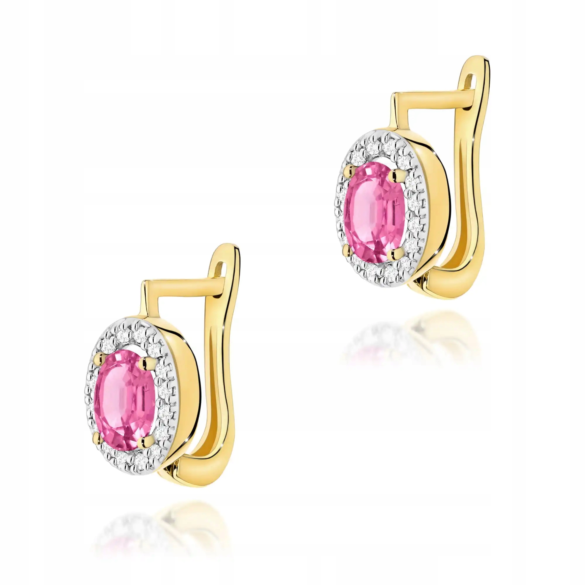 Náušnice zlaté 585 s růžovým topazem, elegantní design, ideální jako dárek, módní