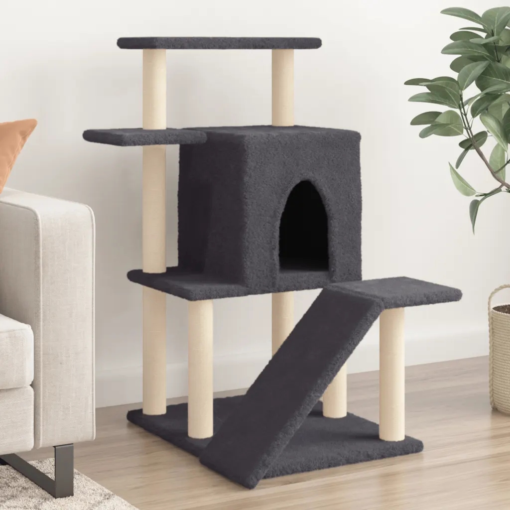Levně Petrashop Škrabadlo pro kočky se sisalovými sloupky tmavě šedé 97 cm Šedá