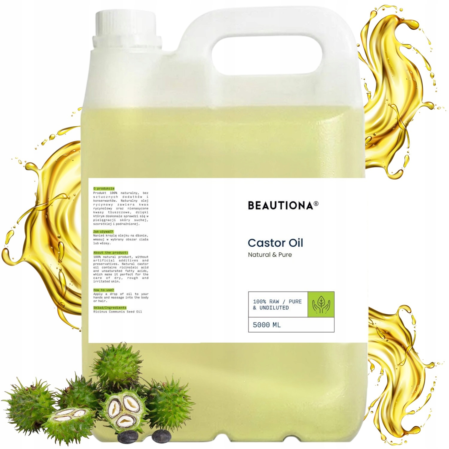 Hydratační Ricinový Olej Přírodní Emolient Vtěrka Masážní Olej 5000 ML
