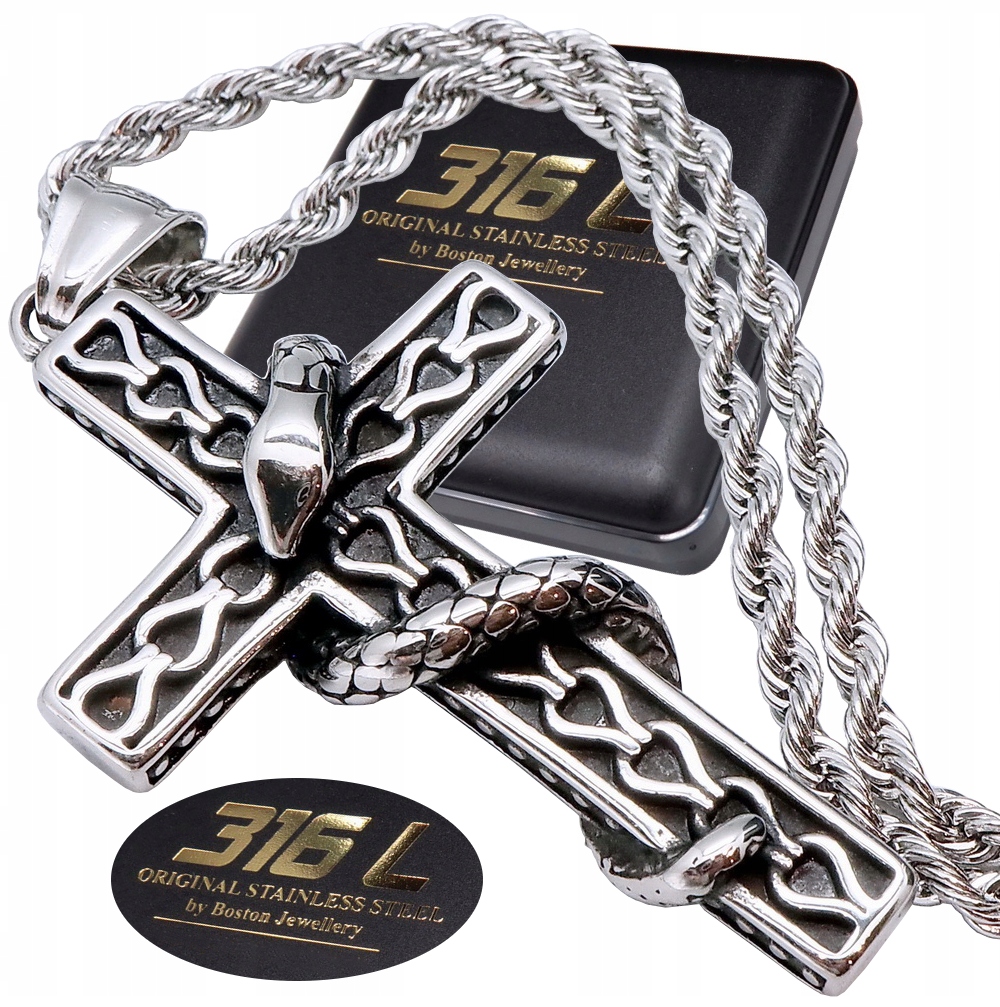 Stříbrný Řetízek Křížek Černá Ocel Chirurgická 316L Boston Jewellery