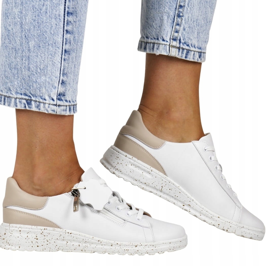 iButy Dámské Kožené Polobotky Sportovní Tenisky Bílá Kůže Lehký Zip