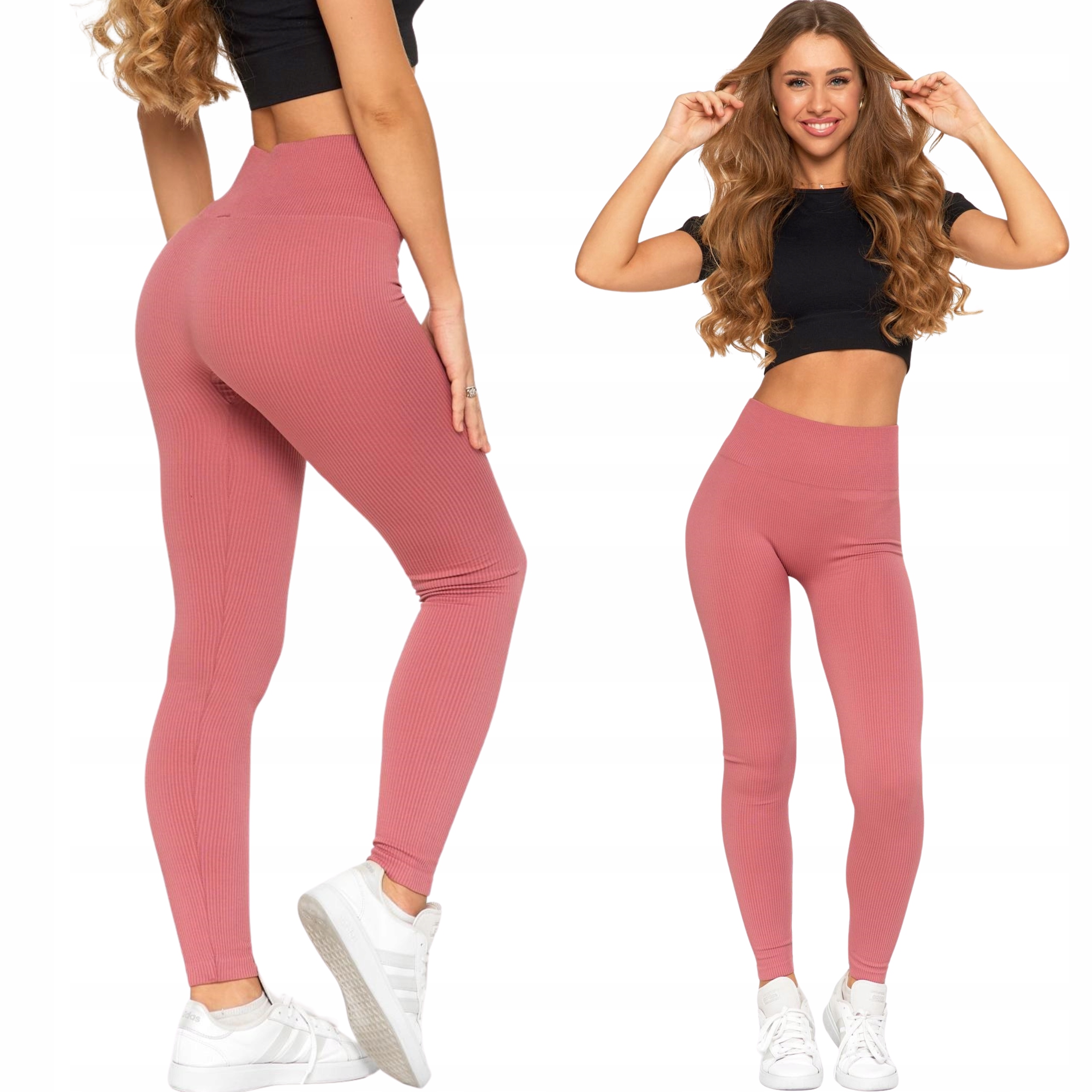 Moraj Fitness Legginsy Damskie Wysoki Stan Prążkowane Sportowe 2-Pak S/m