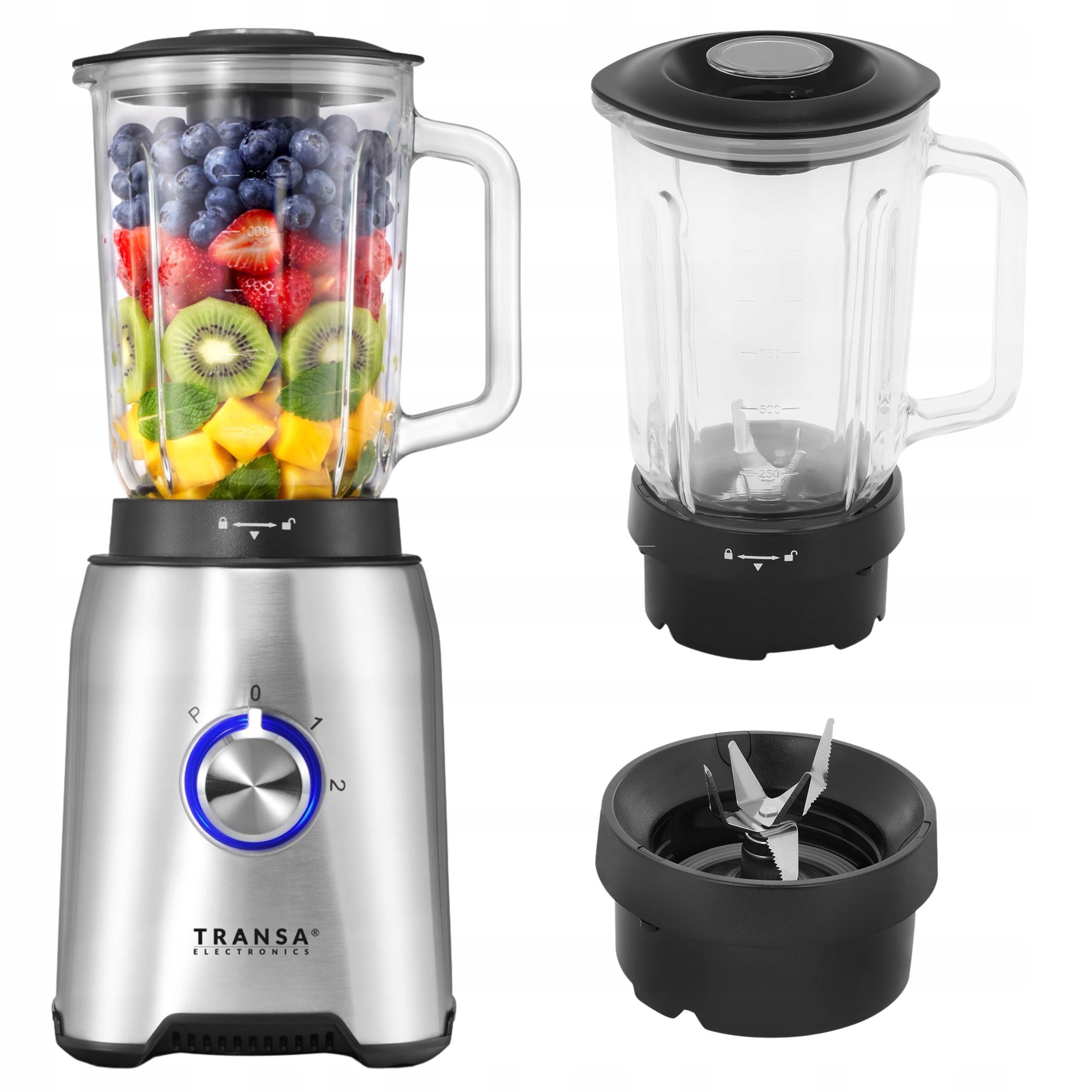 Stolní mixér se skleněnou nádobou na Smoothie Koktejly Drtí Led 1,5L 1600W