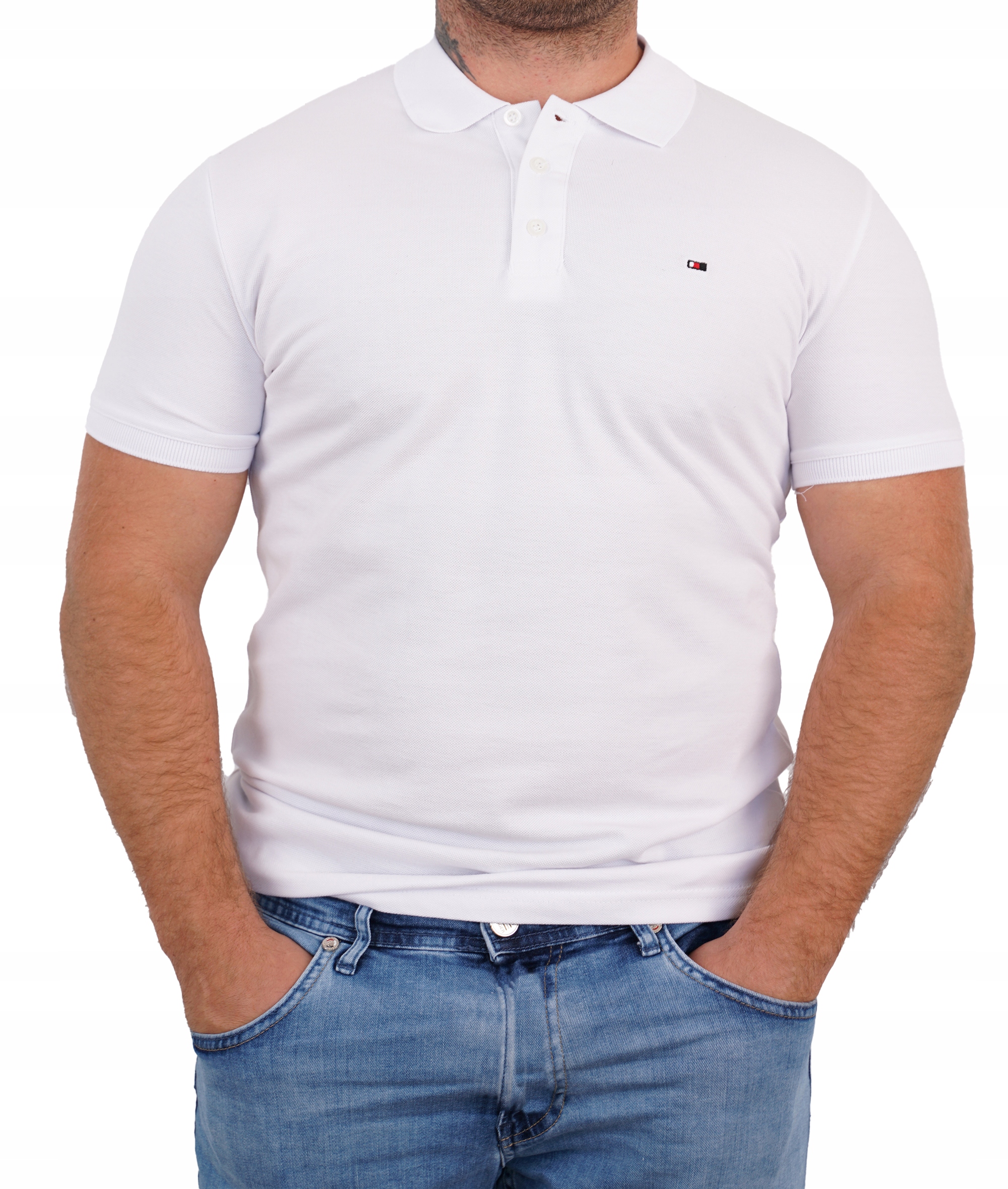 

T-shirt Biały Koszulka Polo Kołnierzyk Duża 5XL