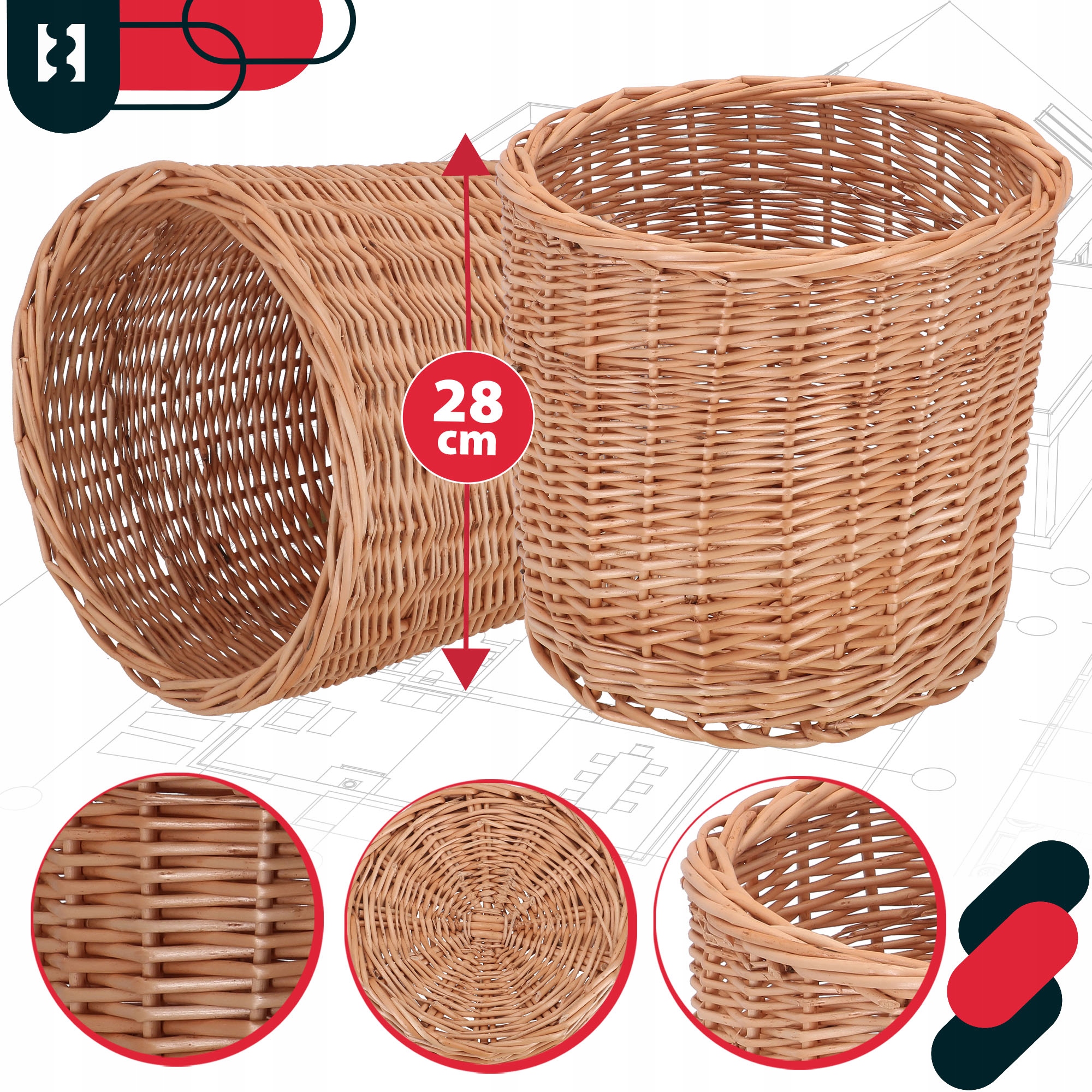 OSŁONKA WIKLINOWA NATURALNA DONICZKA PLECIONA KOSZYK NA KWIATY ROŚLINY Fi33 Materiał wiklina